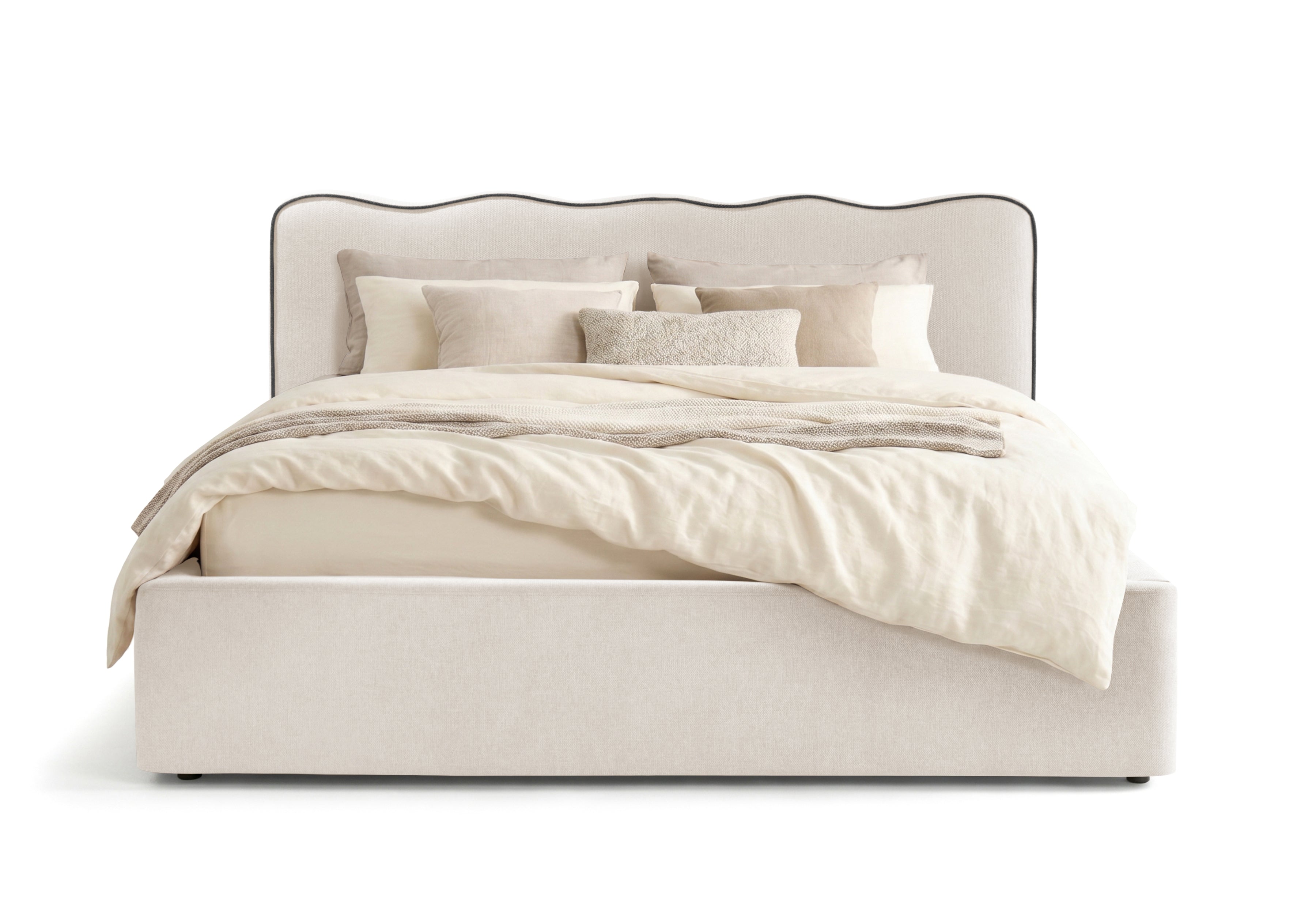Pat Tapițat KESINGTON, cu somieră rabatabilă și ladă de depozitare, #color_Crem-Loft