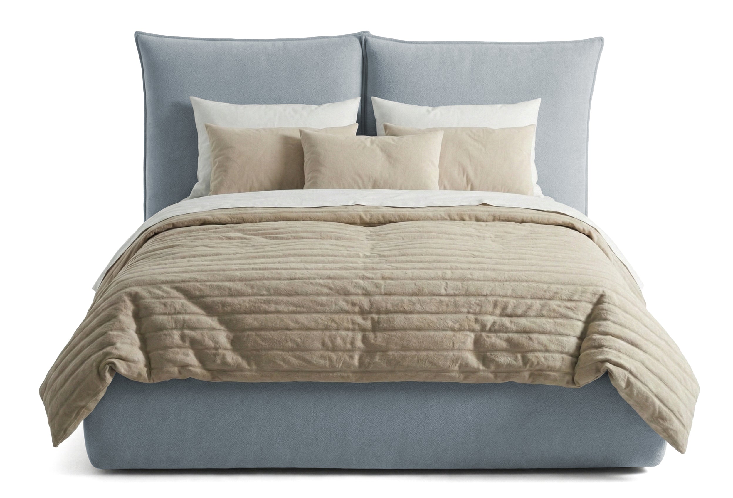 Pat Tapițat Rossi, cu somieră fixă și tăblie înaltă, albastru, #color_Albastru-Loft