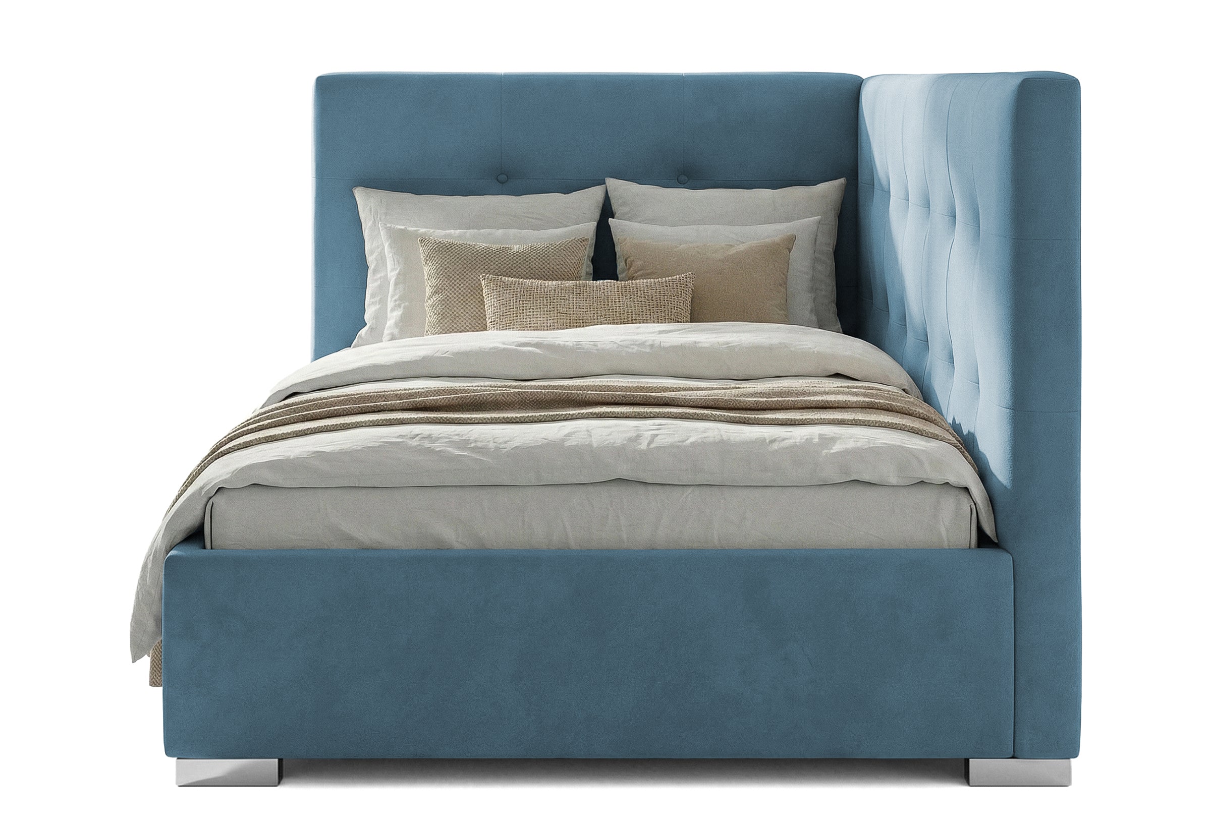 Pat Tapițat Lille de colț, cu somieră rabatabilă și ladă depozitare, #color_Swing-Albastru