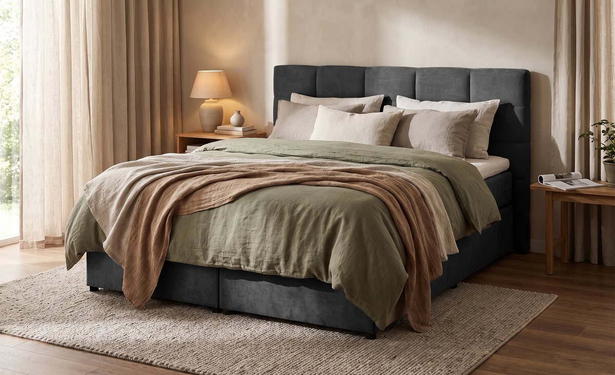 Pat Boxspring Gibson, cu lada de depozitare, Bej, Prestigehome.ro, Prestige, #Color_Gri-Inchis-Enjoy