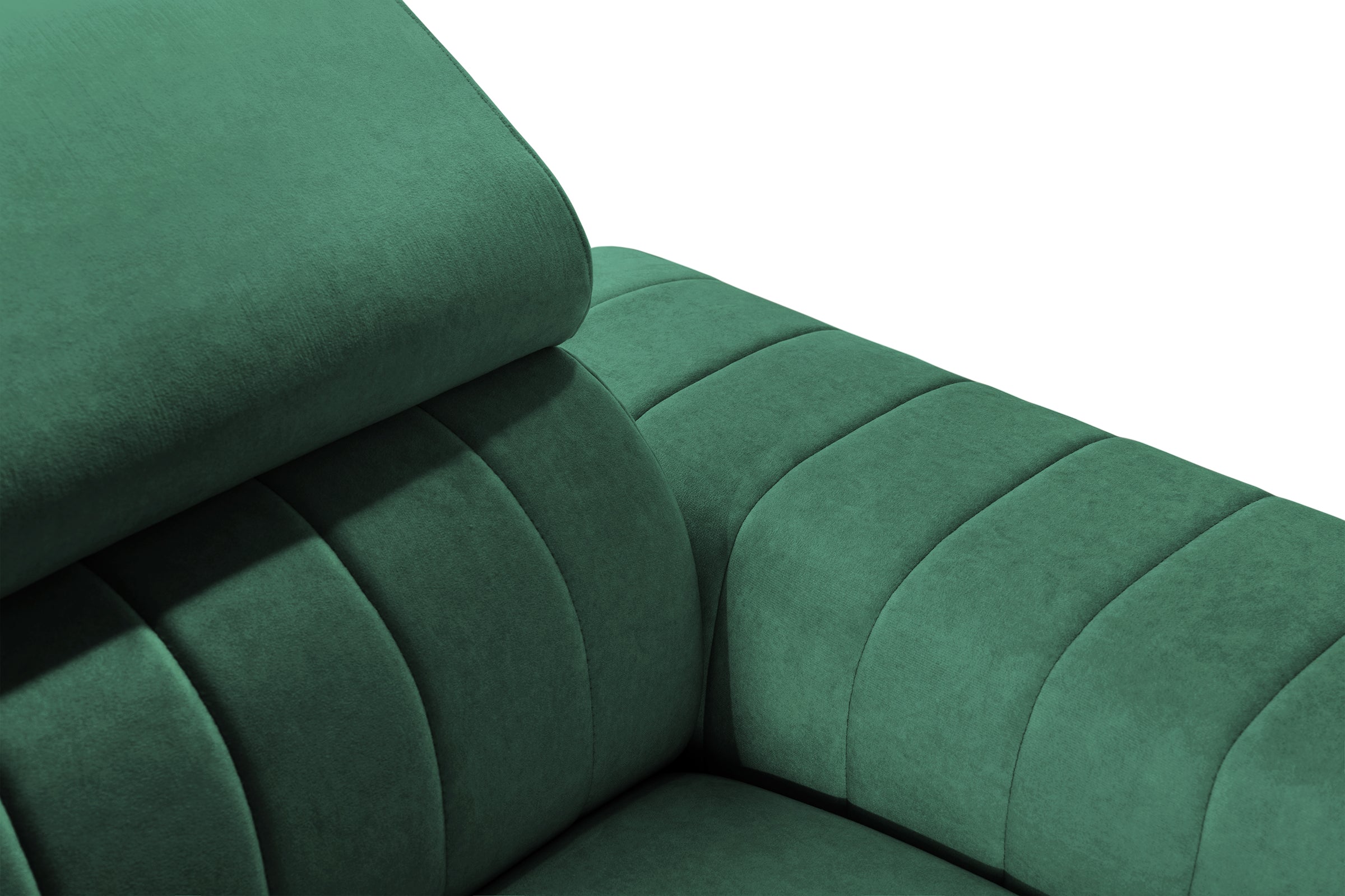 Colțar Extensibil LOFT, cu lada depozitare, tetiere reglabile, 295x170x95 cm, #color_Verde-Padure-Velluto