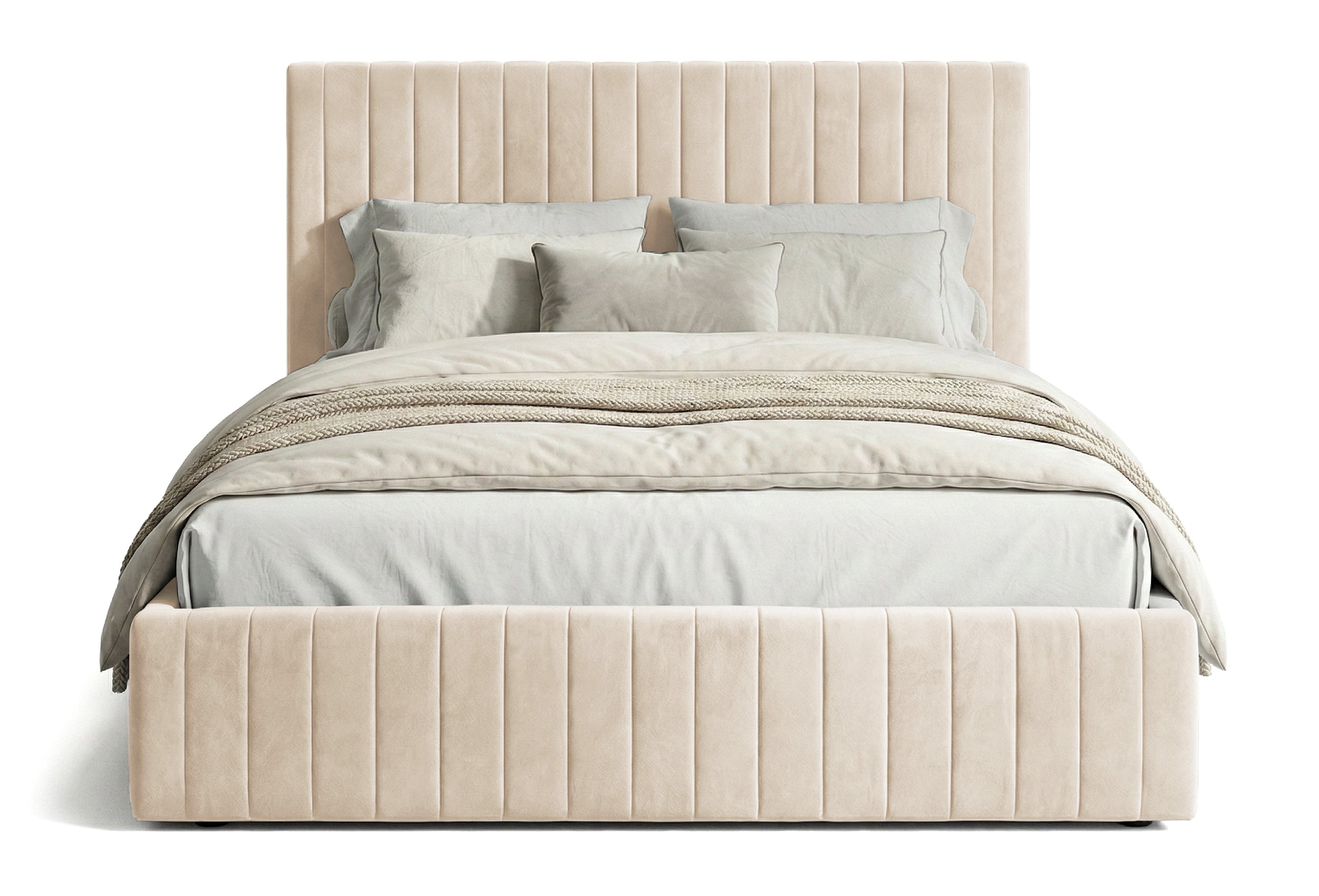 Pat Tapițat Sara, cu somieră rabatabilă și ladă depozitare #color_Bej-Velluto