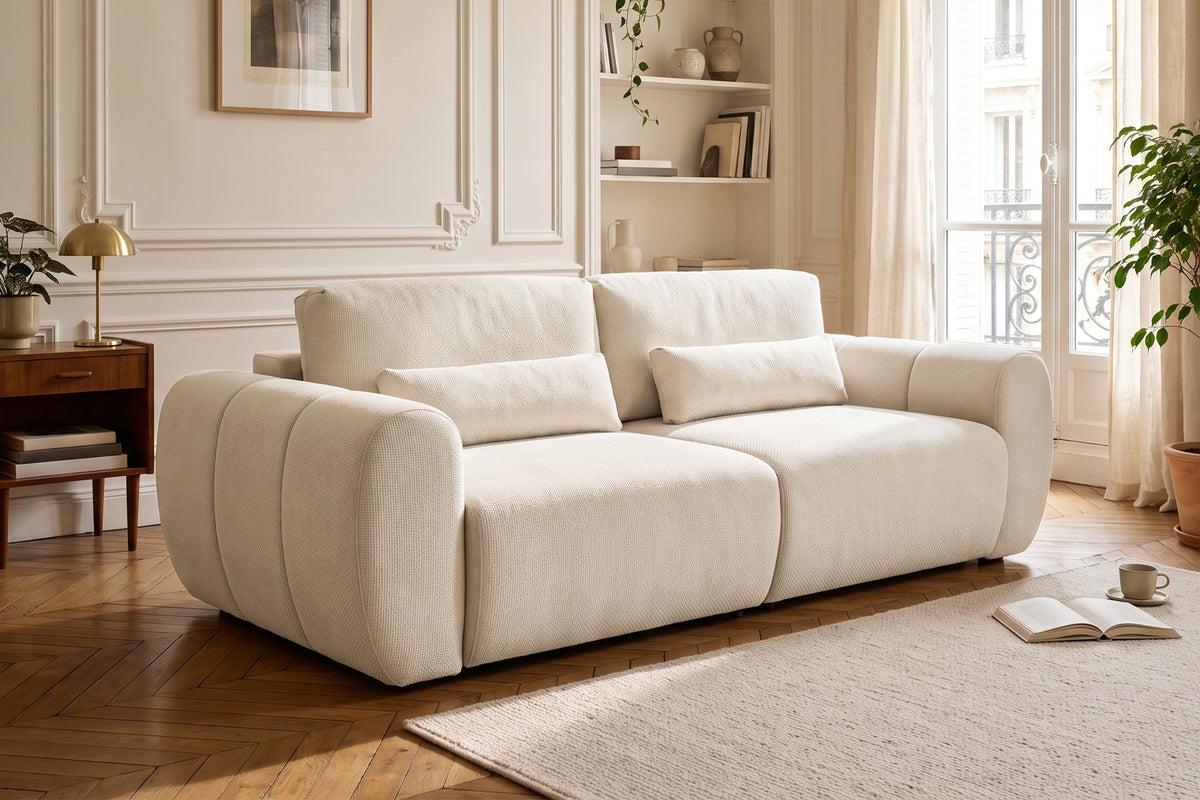 Canapea Extensibilă 3 locuri VERSA, cu 2 lăzi depozitare, 260x110x85 cm, #color_Crem-Loft
