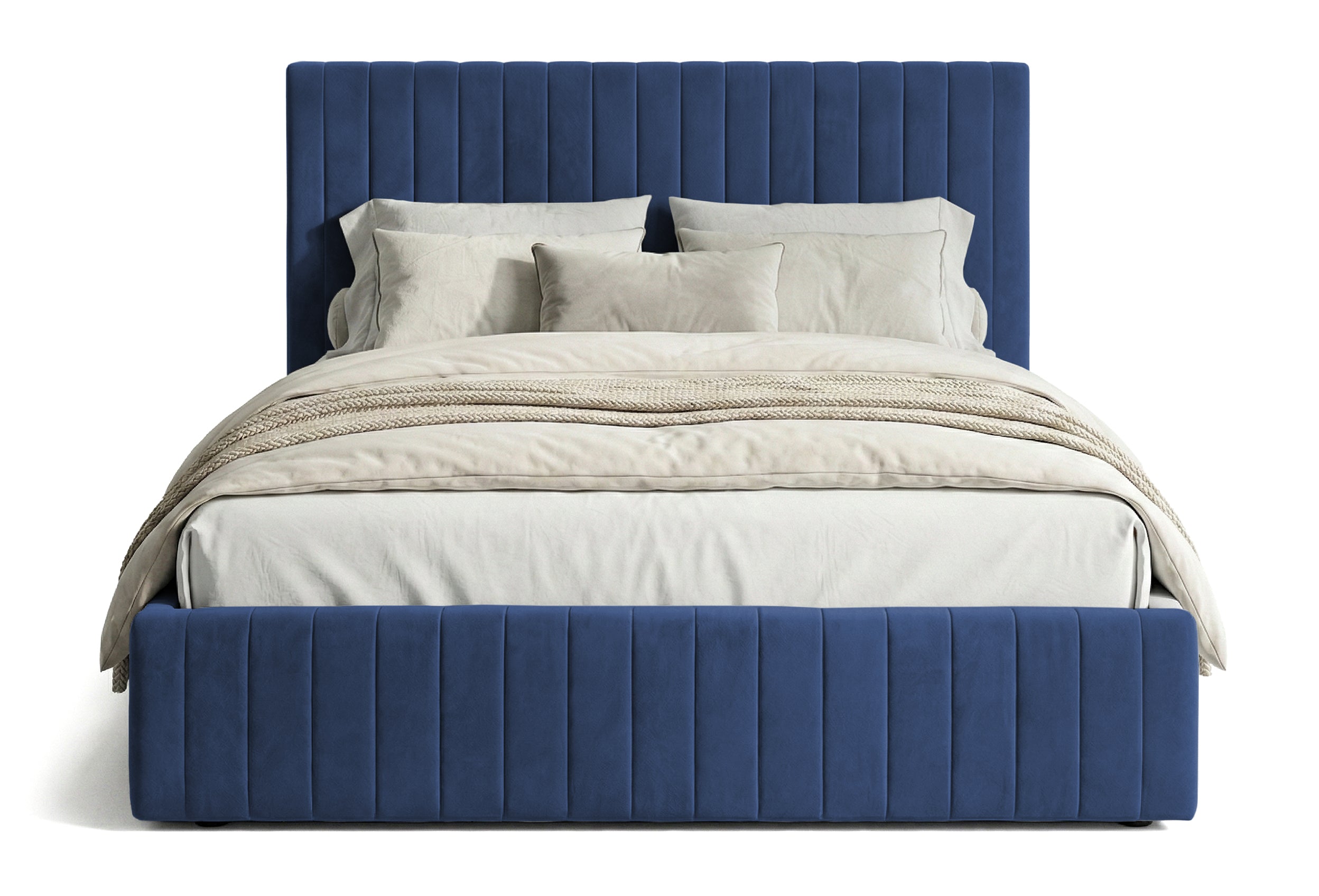 Pat Tapițat Sara, cu somieră rabatabilă și ladă depozitare #color_Albastru-Velluto