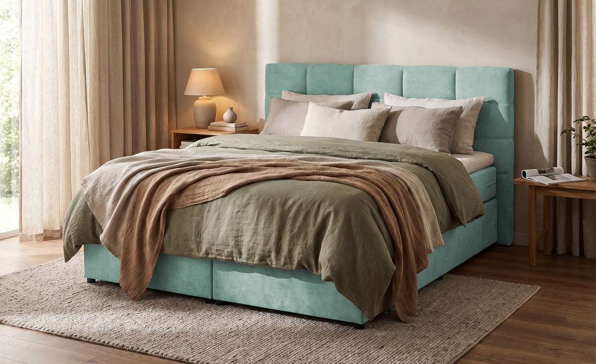Pat Boxspring Gibson, cu lada de depozitare, Menta, Prestigehome.ro, Prestige, #Color_Menta-Enjoy