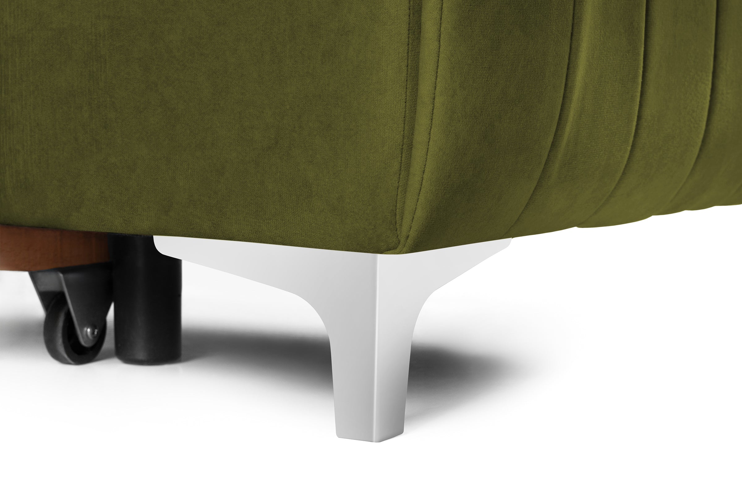 Colțar Extensibil LOFT, cu lada depozitare, tetiere reglabile, 295x170x95 cm, #color_Verde-Olive-Velluto