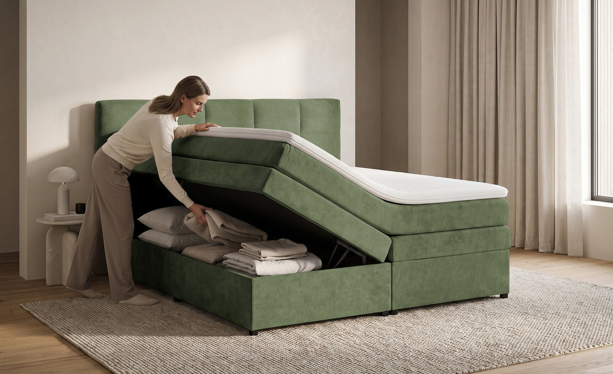 Pat Boxspring Gibson, cu lada de depozitare, Verde, Prestigehome.ro, Prestige, #Color_Verde-Enjoy