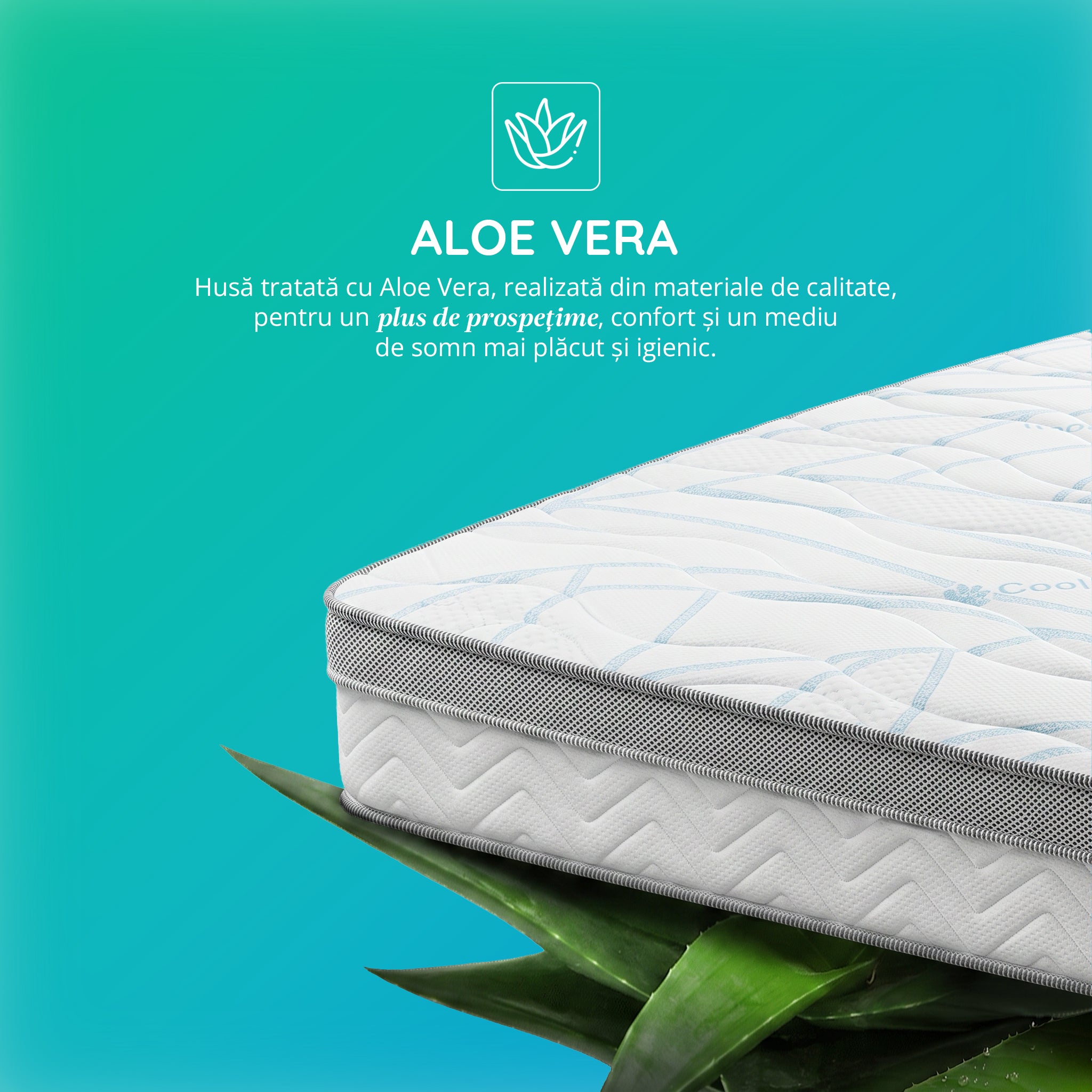 Saltea Ideal Sleep COOLTECH ALOE VERA, Arcuri Bonell, spumă poliuretanică pe multiple straturi, husă CoolTech, superortopedică, Grosime 24 cm