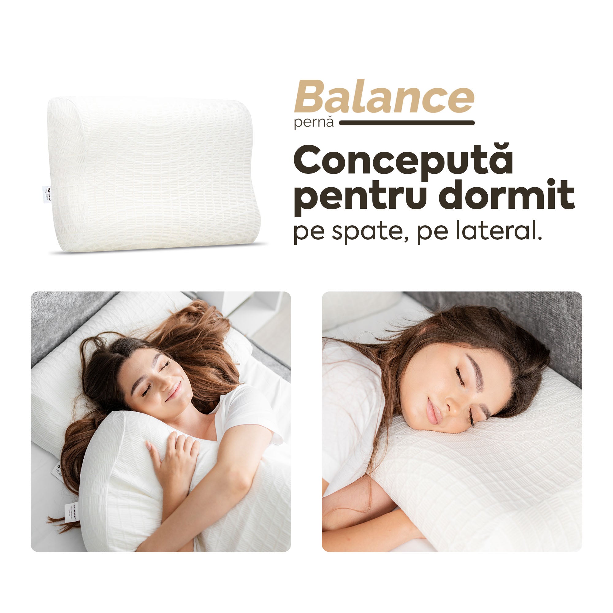 Pernă anatomică Balance, din spumă cu memorie Viscolex și husă detașabilă cu sistem de ventilație al aerului, 60x38x10 cm - Prestige Home