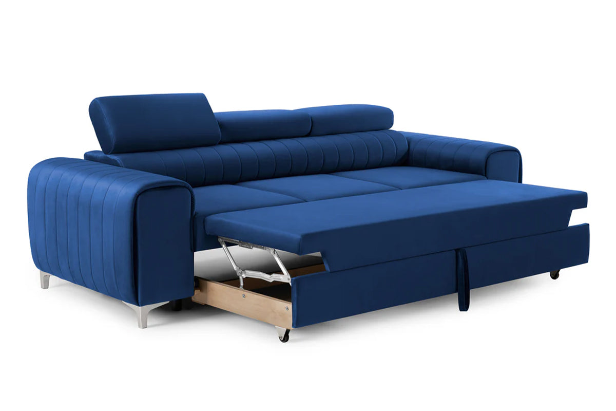 Canapea Extensibilă 3 locuri TIME, cu tetiere reglabile, cu suport lombar, 255x97x94 cm #color_Albastru-Velluto