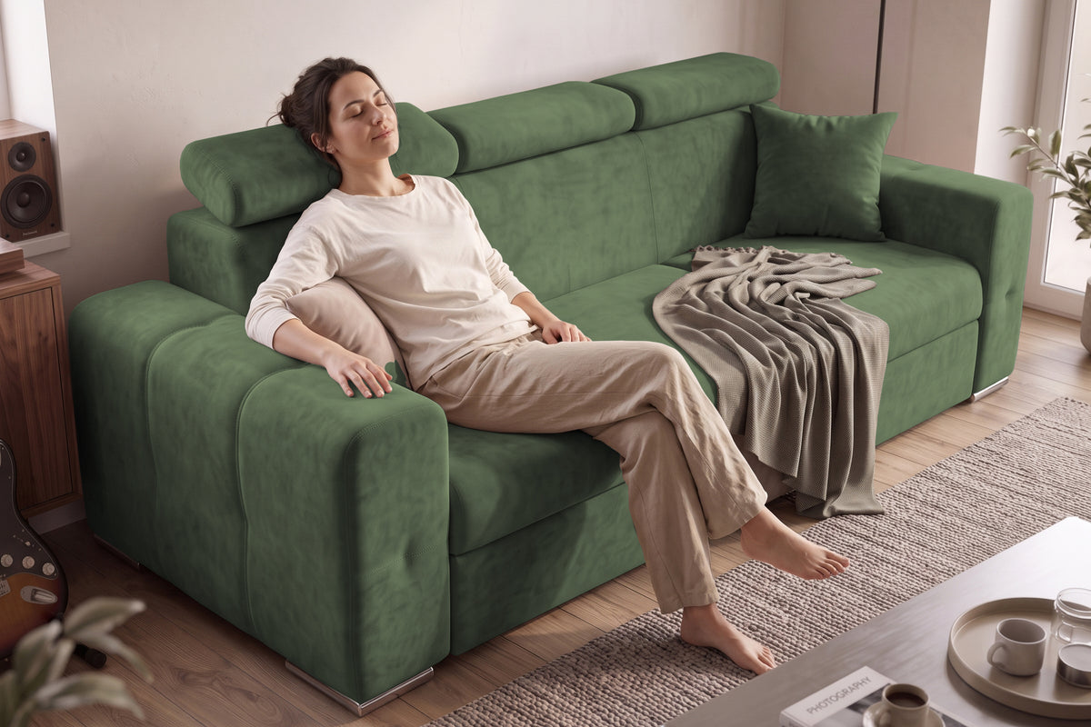 Coltar Extensibil BELLAGIO, sezlong interschimbabil, cu lada de depozitare, cu tetiere, 275x170x85 cm - Prestigehome.ro - Coltare - Prestige - #color_Verde-Enjoy
