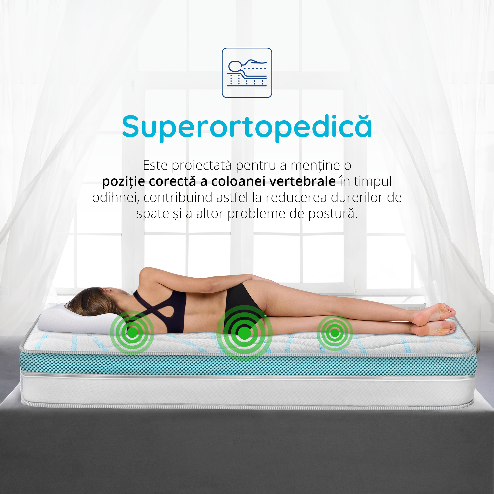 Saltea Ideal Sleep COOLTECH ALOE VERA DUAL, spumă poliuretanică durabilă, spumă High Resilience, husă CoolTech, superortopedică, Grosime 23 cm