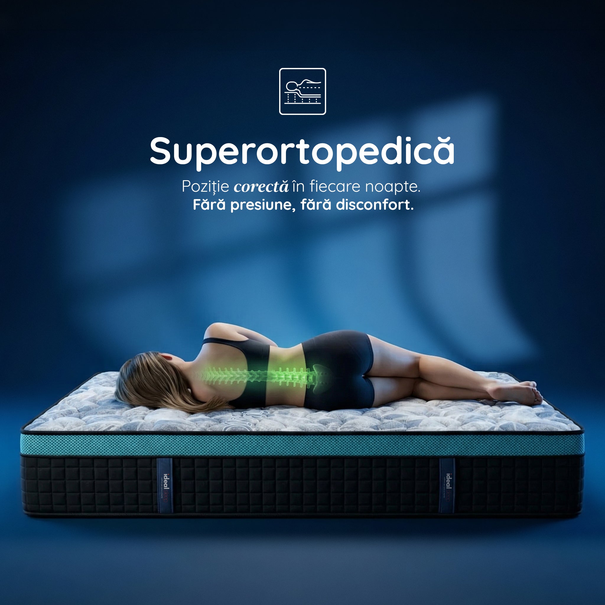 Saltea Ideal Sleep COOL MEMORY GEL POCKET 5 Zone, Arcuri individuale, spumă poliuretanica elastică, spumă cu memorie cu gel de răcire, husă CoolActive, superortopedică, Grosime 30 cm