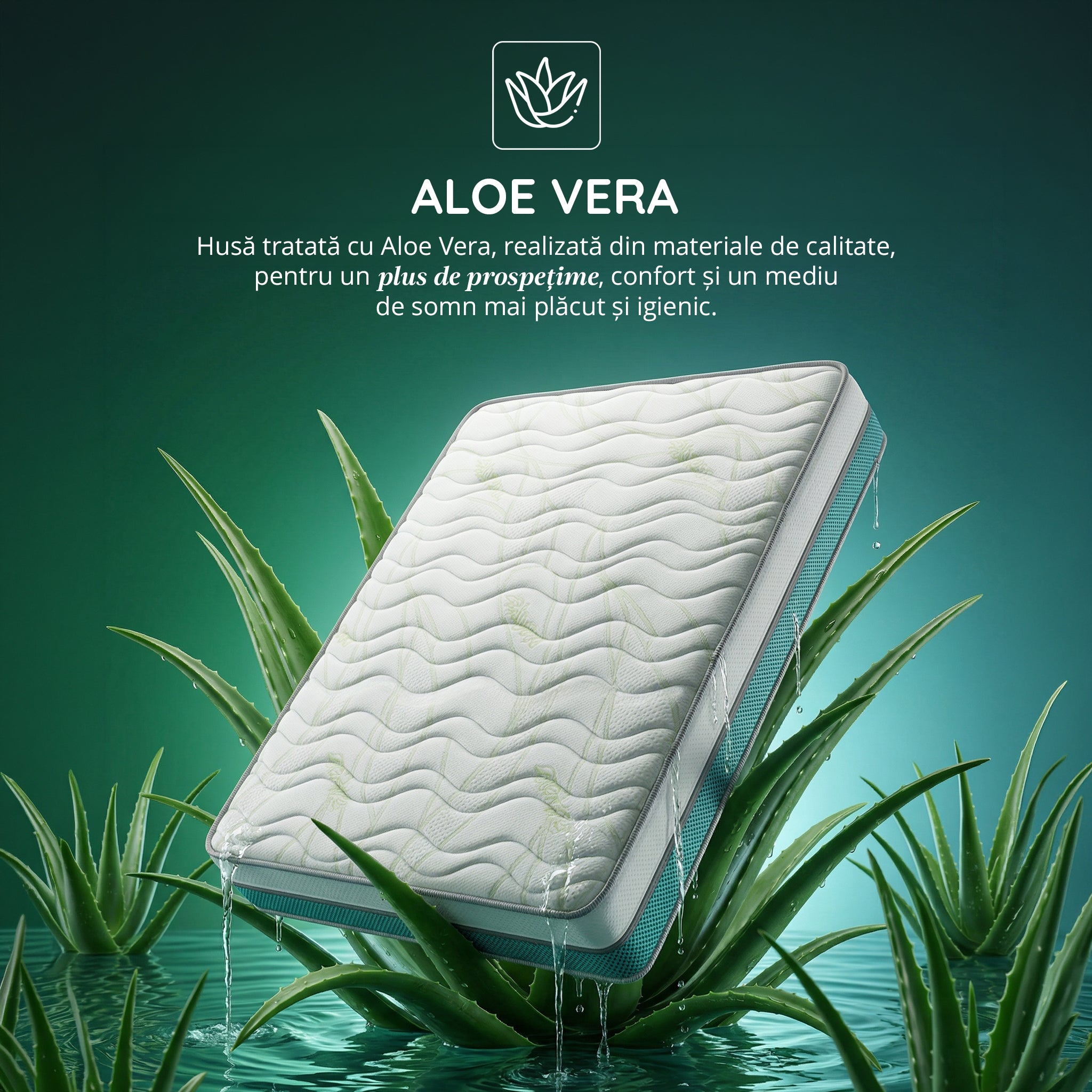 Saltea Ideal Sleep COOLTECH ALOE VERA DUAL, spumă poliuretanică durabilă, spumă High Resilience, husă CoolTech, superortopedică, Grosime 23 cm