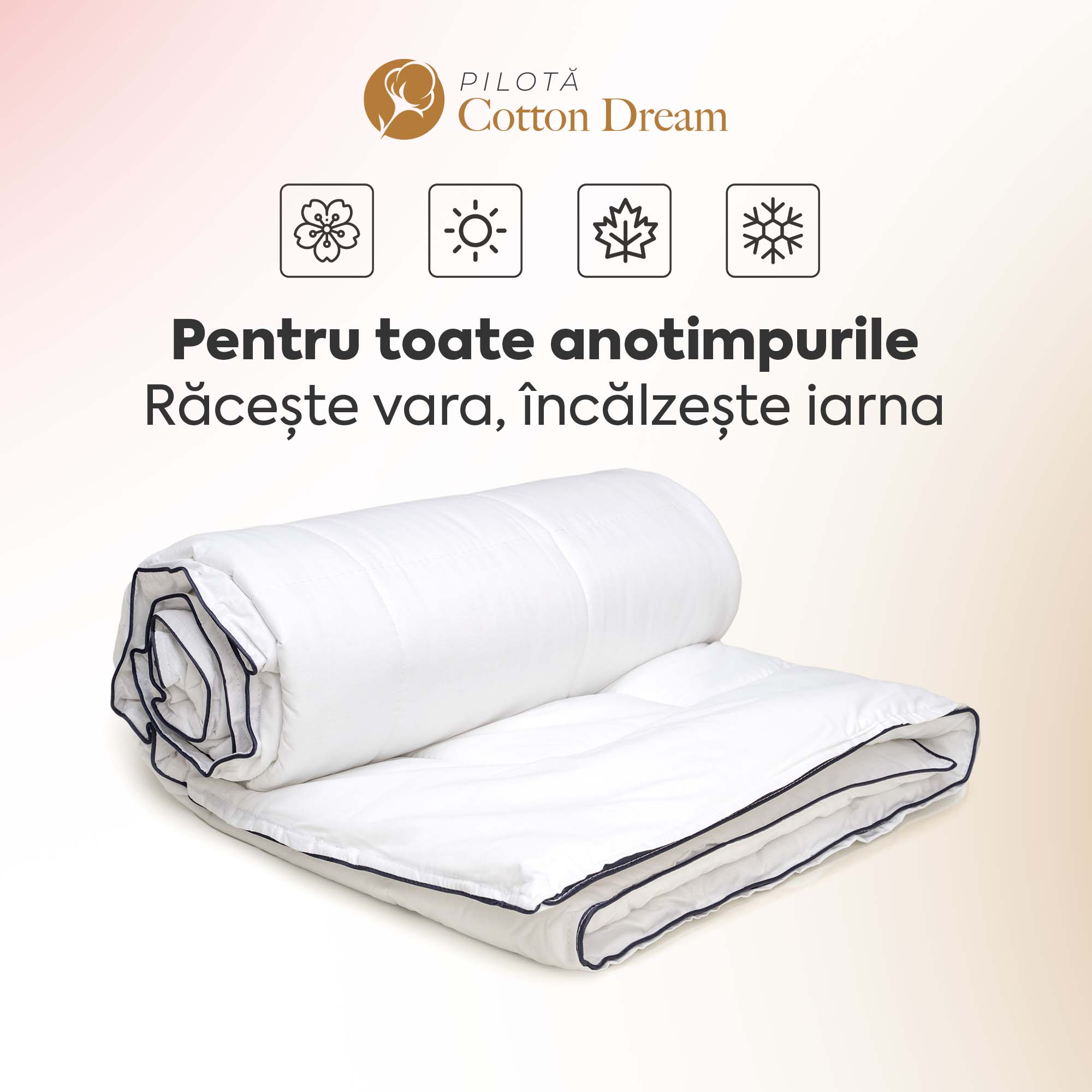 Pilotă Cotton Dream cu microfibră, husă bumbac, 140x200 cm-Pilotă-Prestige Home-Prestige Home