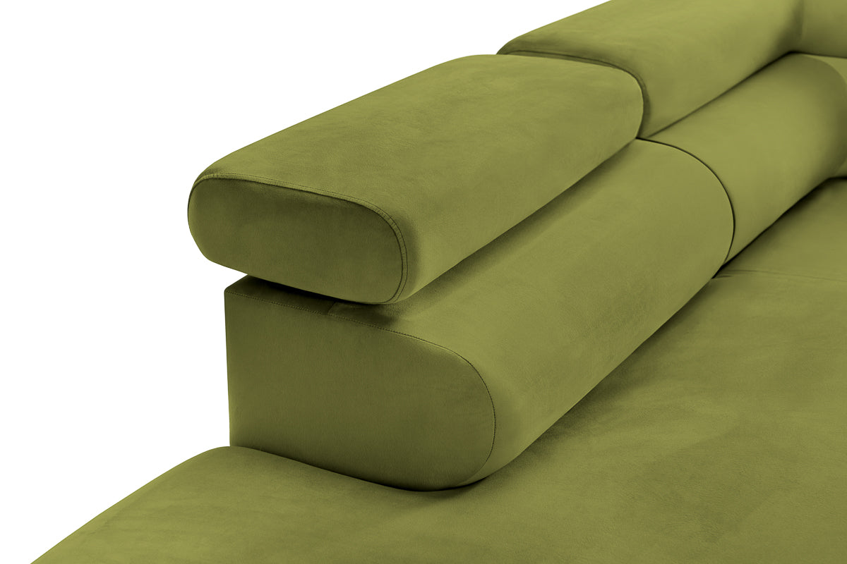 Colțar Extensibil TIME, cu lada depozitare, tetiere reglabile, 285x220x95 cm, #color_Verde-Olive-Velluto