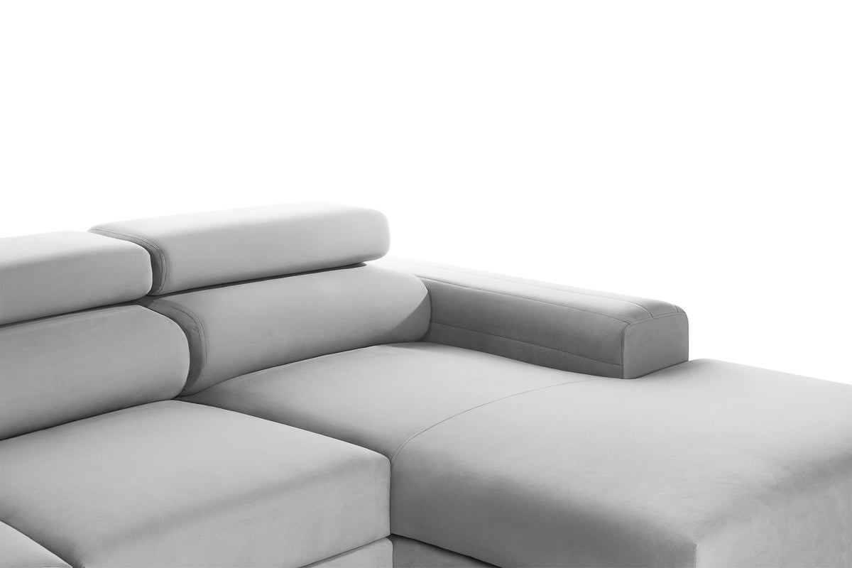 Colțar Extensibil LOFT, cu lada depozitare, tetiere reglabile, 295x170x95 cm, #color_Gri-Silver-Velluto