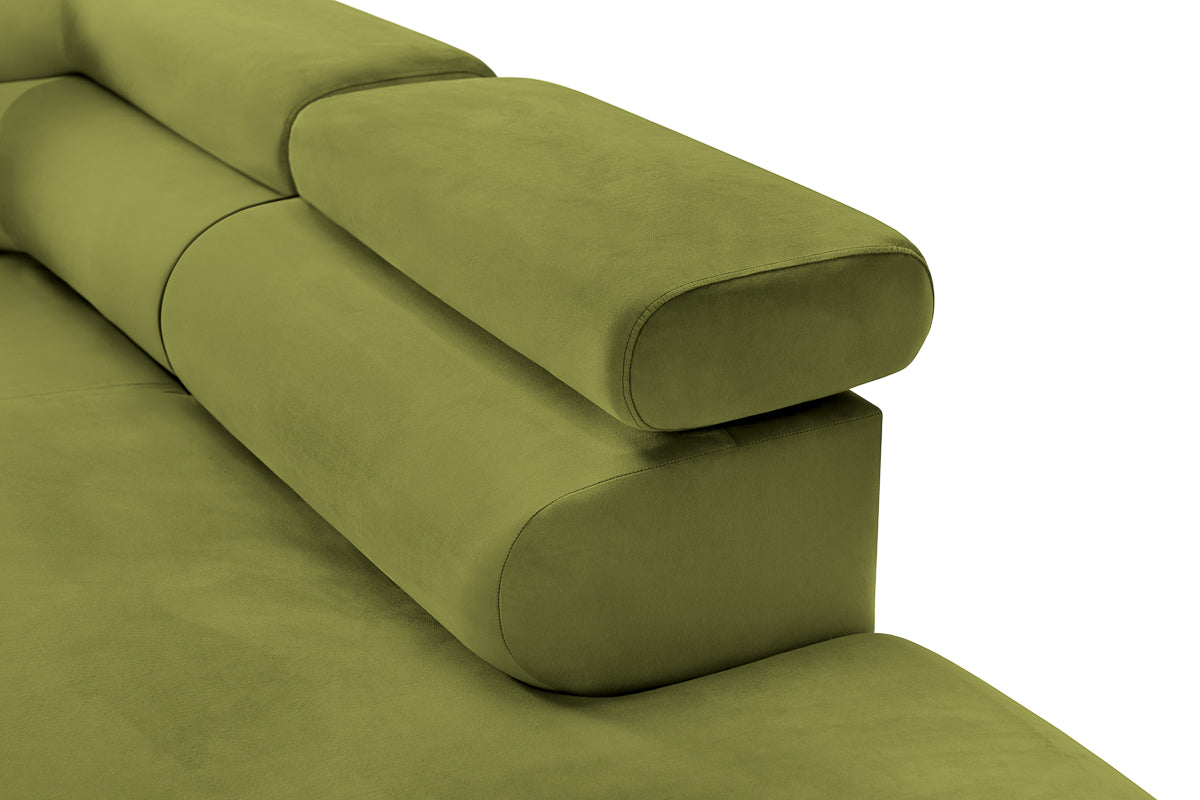 Colțar Extensibil TIME, cu lada depozitare, tetiere reglabile, 285x220x95 cm, #color_Verde-Olive-Velluto