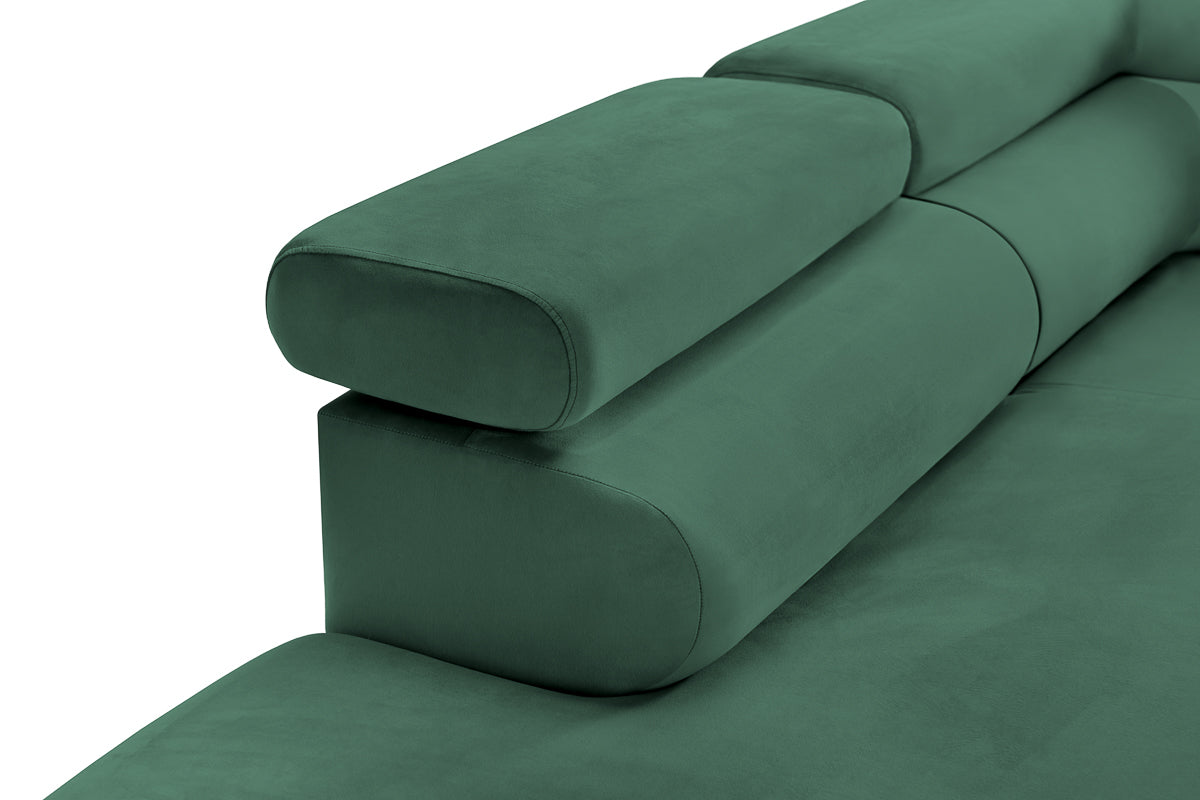 Colțar Extensibil TIME, cu lada depozitare, tetiere reglabile, 285x220x95 cm, #color_Verde-Padure-Velluto