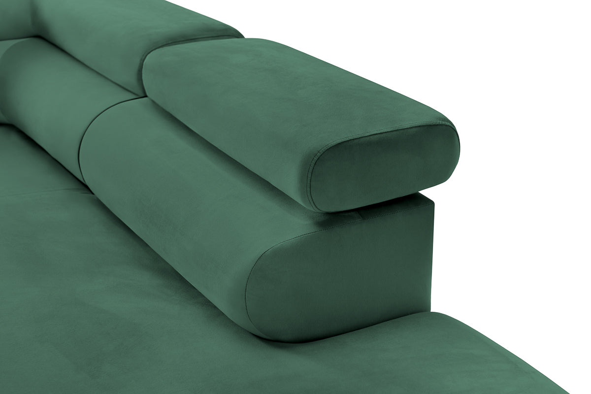 Colțar Extensibil TIME, cu lada depozitare, tetiere reglabile, 285x220x95 cm, #color_Verde-Padure-Velluto