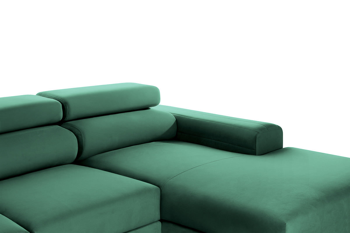Colțar Extensibil LOFT, cu lada depozitare, tetiere reglabile, 295x170x95 cm, #color_Verde-Padure-Velluto