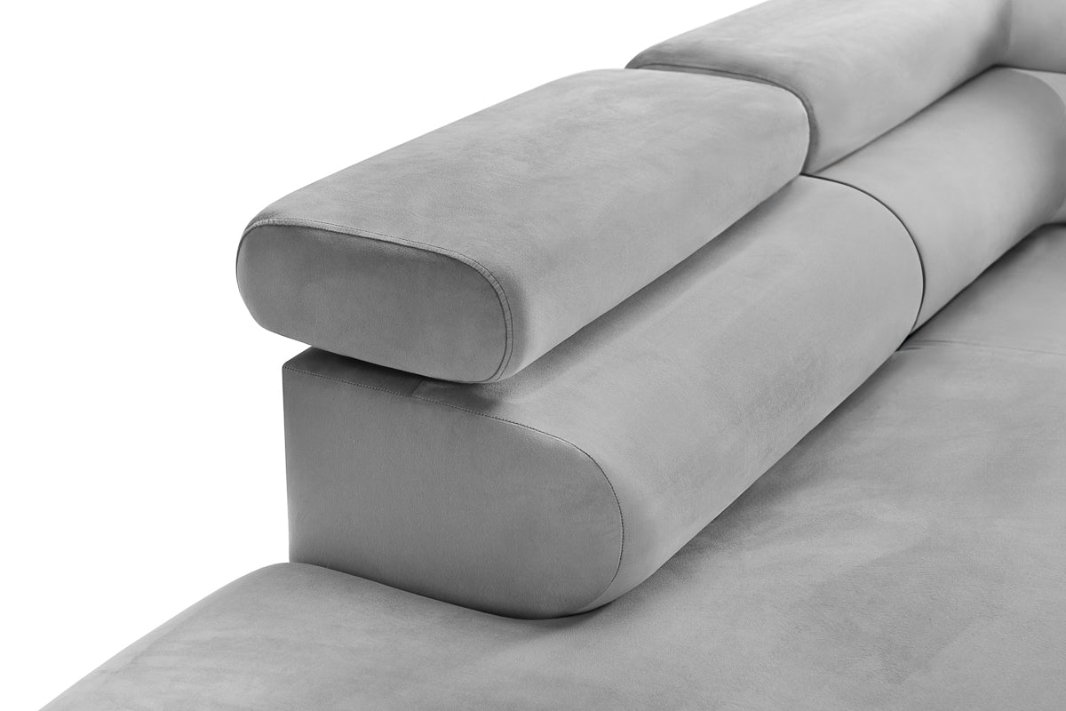 Colțar Extensibil TIME, cu lada depozitare, tetiere reglabile, 285x220x95 cm, #color_Gri-Silver-Velluto