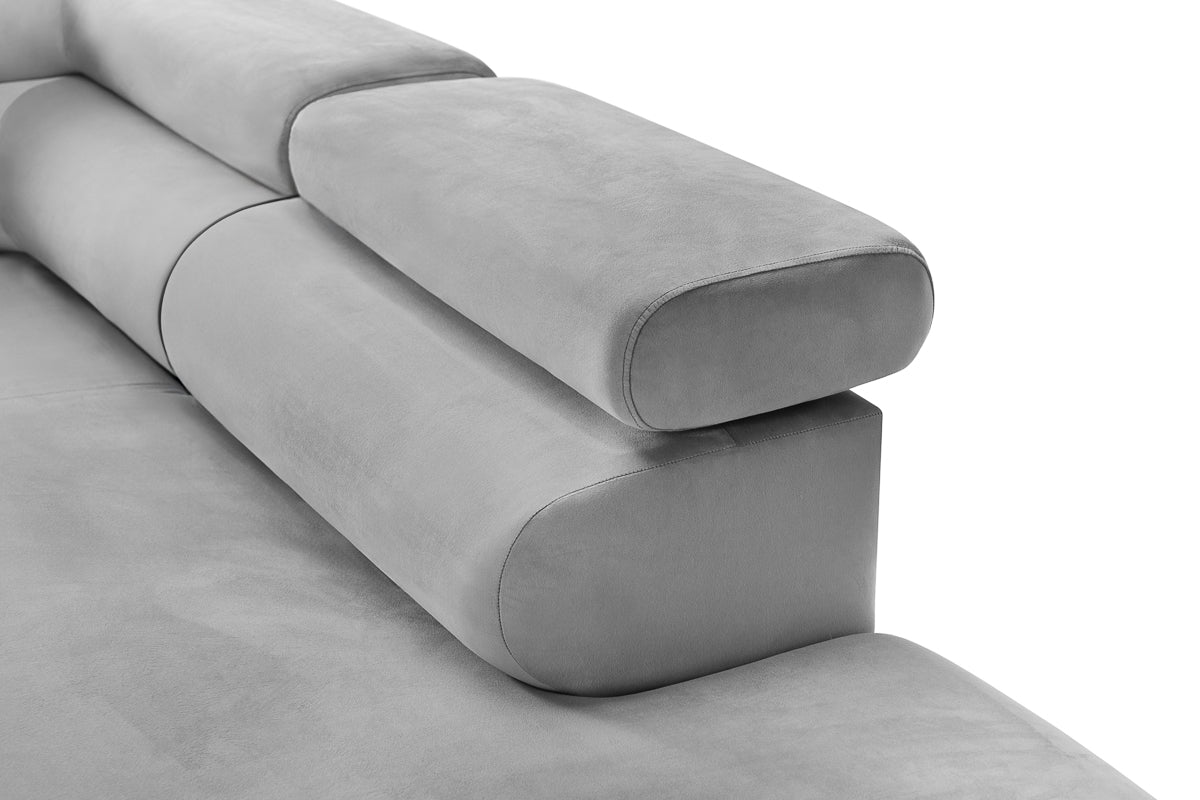 Colțar Extensibil TIME, cu lada depozitare, tetiere reglabile, 285x220x95 cm, #color_Gri-Silver-Velluto
