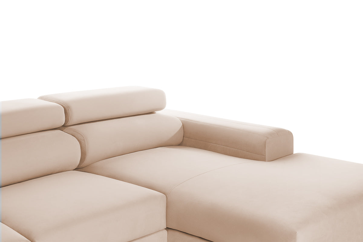 Colțar Extensibil LOFT, cu lada depozitare, tetiere reglabile, 295x170x95 cm, #color_Bej-Velluto