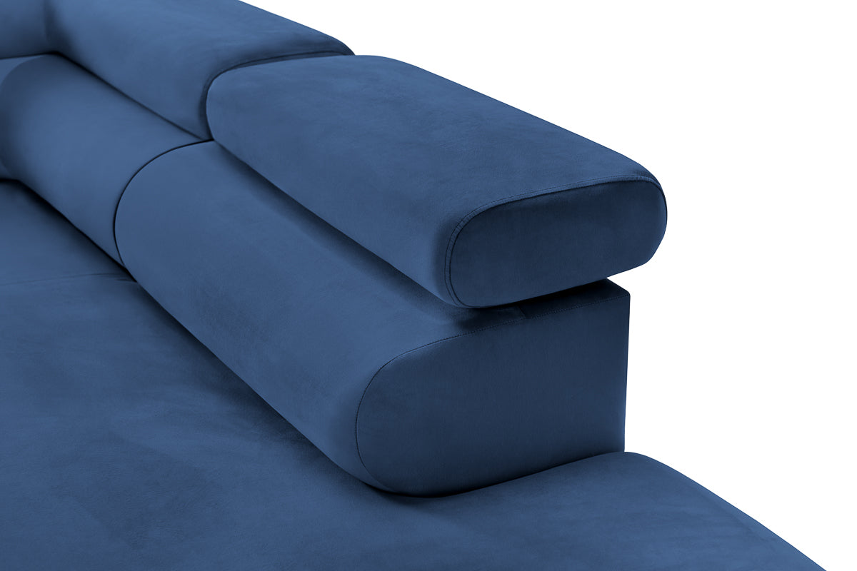 Colțar Extensibil TIME, cu lada depozitare, tetiere reglabile, 285x220x95 cm, #color_Albastru-Velluto