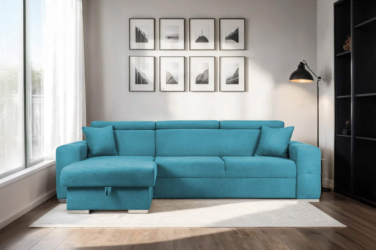 Coltar Extensibil BELLAGIO, sezlong interschimbabil, cu lada de depozitare, cu tetiere, 275x170x85 cm - Prestigehome.ro - Coltare - Prestige - #color_turcoaz-enjoy