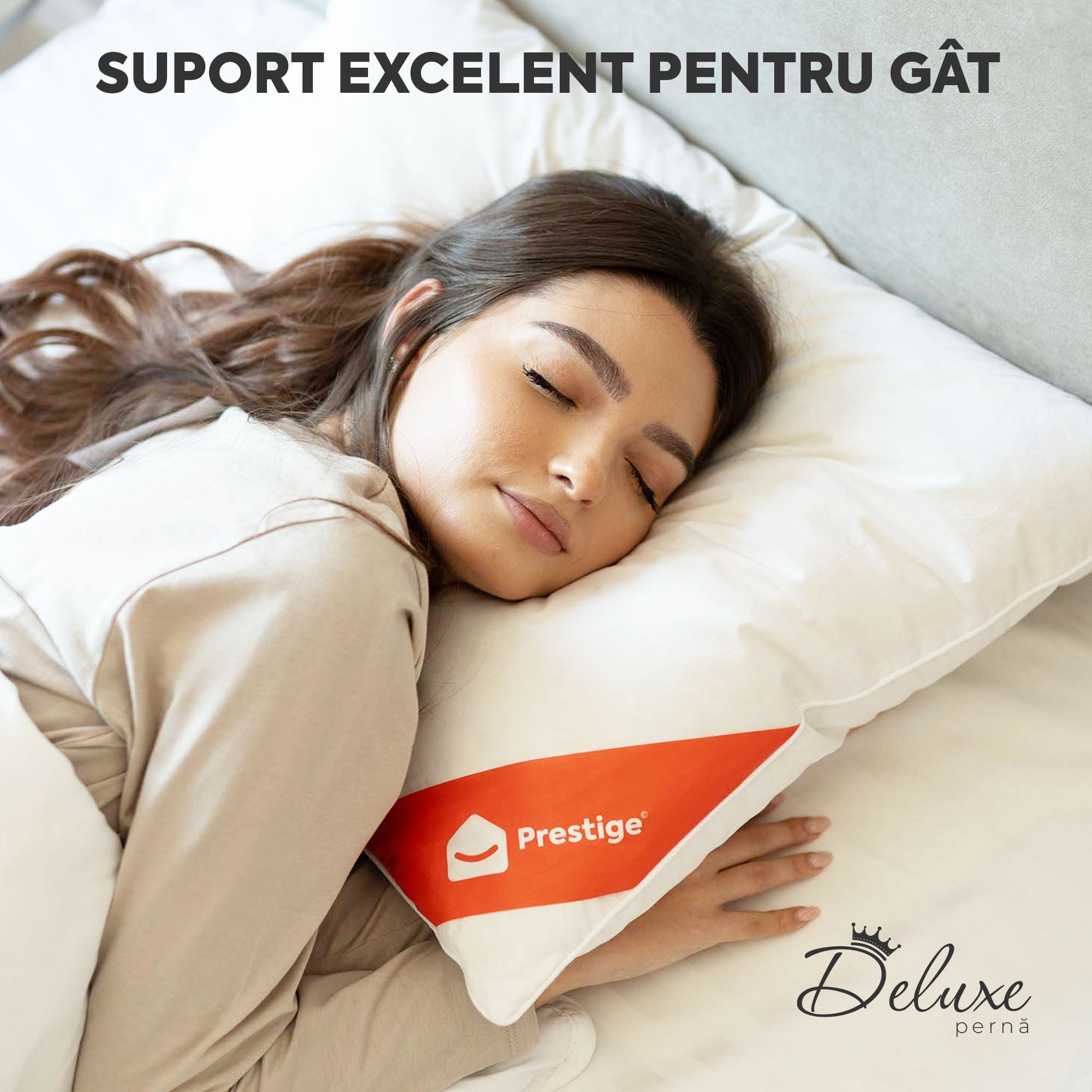 Pernă Deluxe cu pene și puf de gâscă, husă bumbac, 50x70 cm-Pernă-Prestige Home-Prestige Home