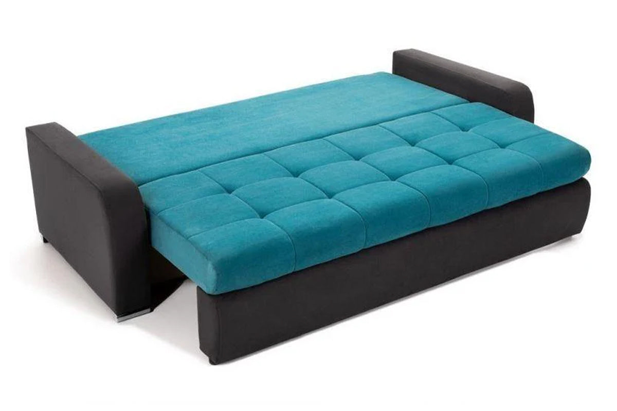 Canapea Extensibilă 3 locuri  VENETIA, cu ladă de depozitare, 220x100x90 cm, #color_Turcoaz-Negru-Enjoy