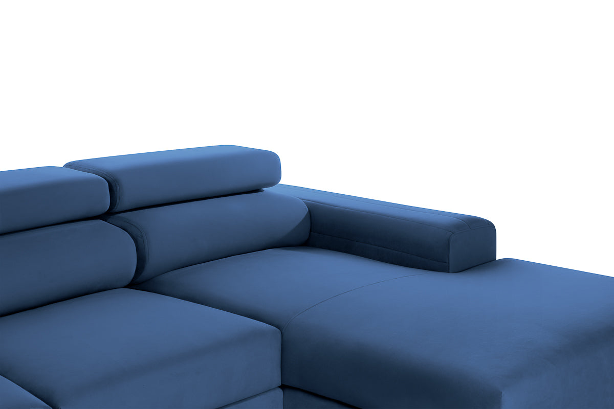 Colțar Extensibil LOFT, cu lada depozitare, tetiere reglabile, 295x170x95 cm, #color_Albastru-Velluto
