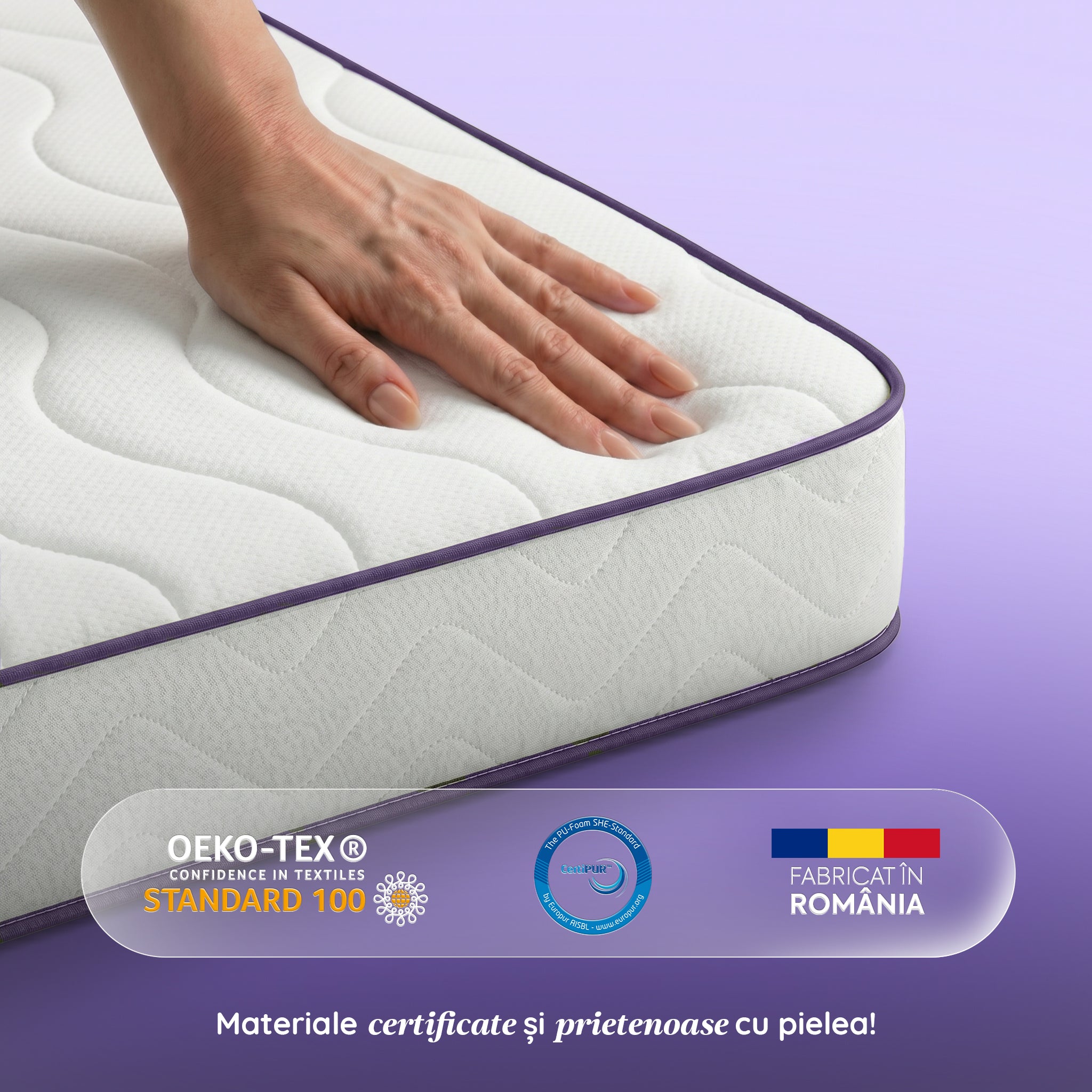 Saltea BASIC ERGO PURPLE LINE, spumă poliuretanică, reversibilă, hipoalergenică, ortopedică, Grosime 12 cm - Prestige Home