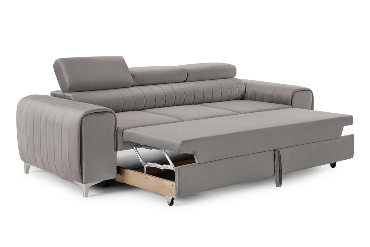 Canapea Extensibilă 3 locuri TIME, cu tetiere reglabile, cu suport lombar, 255x97x94 cm #color_Gri-Silver-Velluto