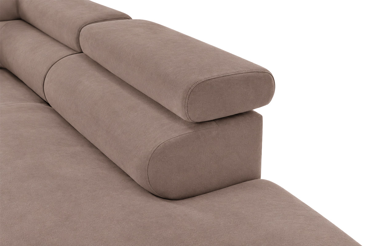 Colțar Extensibil TIME, cu lada depozitare, tetiere reglabile, varianta pe dreapta, 285x220x95 cm, Maro Deschis - Outlet