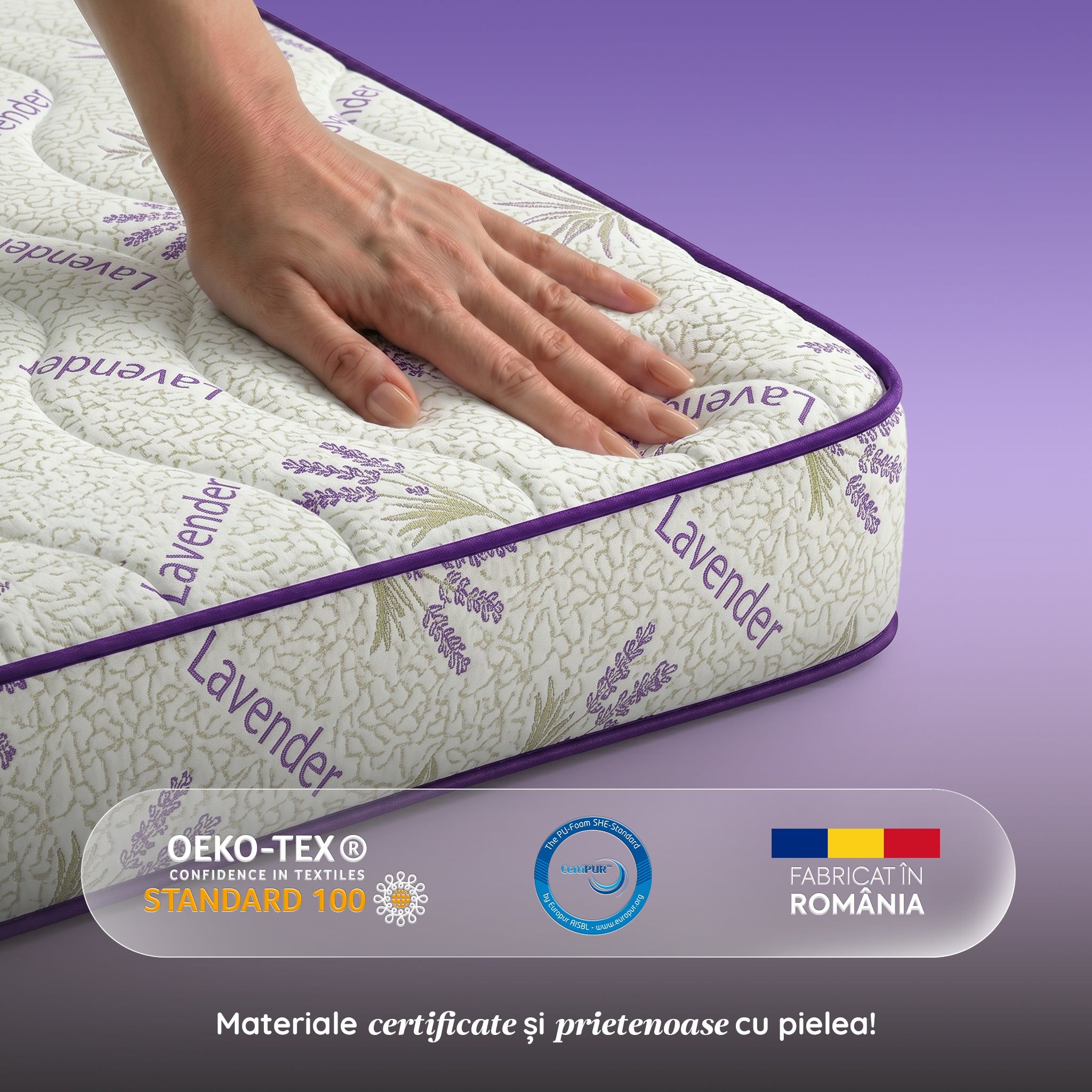 Saltea LAVENDER AIR-FRESH, spumă poliuretanică, reversibilă, hipoalergenică, super ortopedică, Grosime 19 cm  - Prestige Home