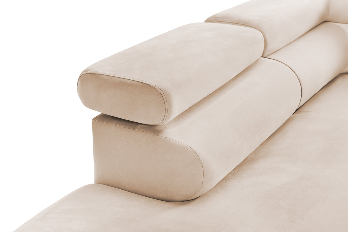 Colțar Extensibil TIME, cu lada depozitare, tetiere reglabile, 285x220x95 cm, #color_Bej-Velluto