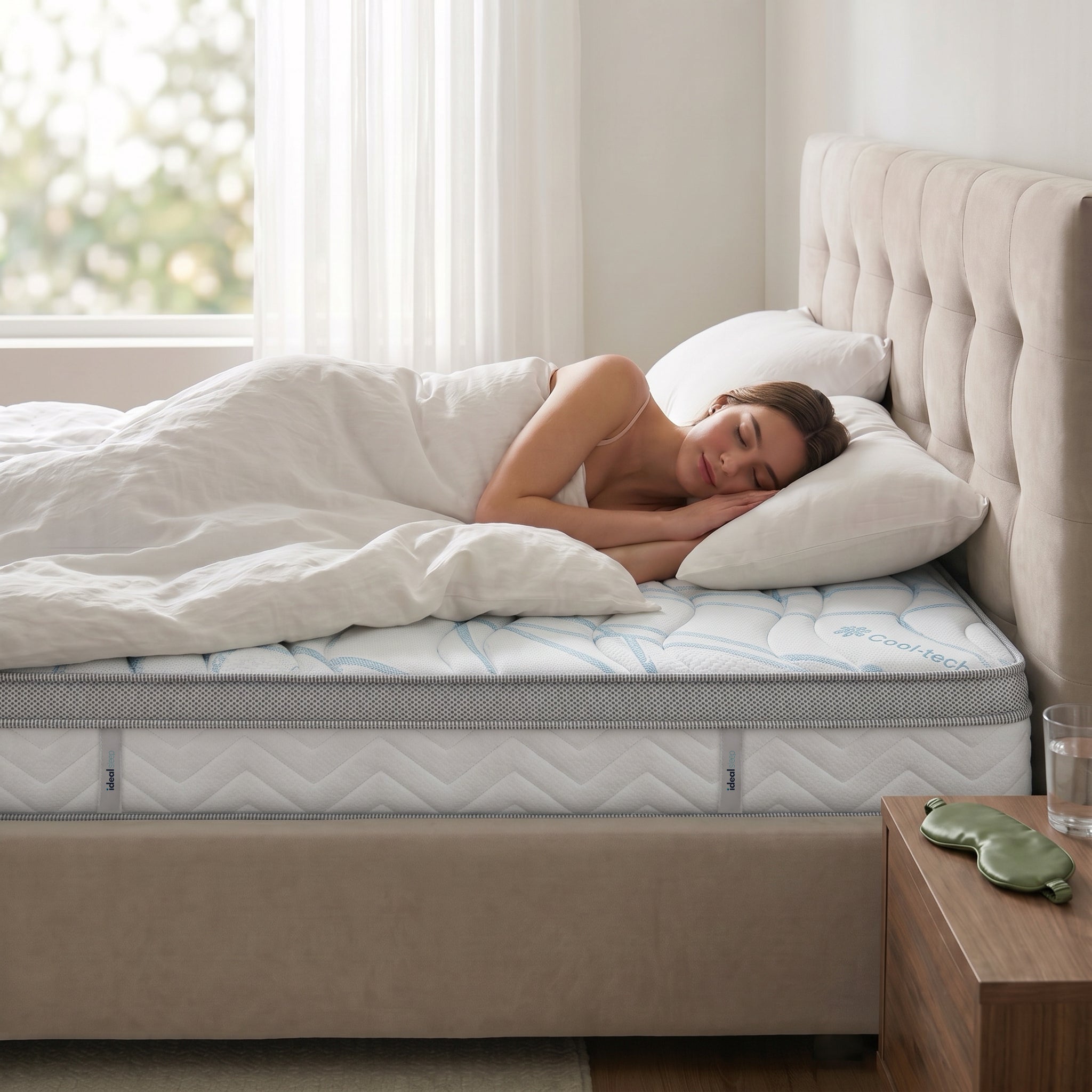 Saltea Ideal Sleep COOLTECH ALOE VERA, Arcuri Bonell, spumă poliuretanică pe multiple straturi, husă CoolTech, superortopedică, Grosime 24 cm