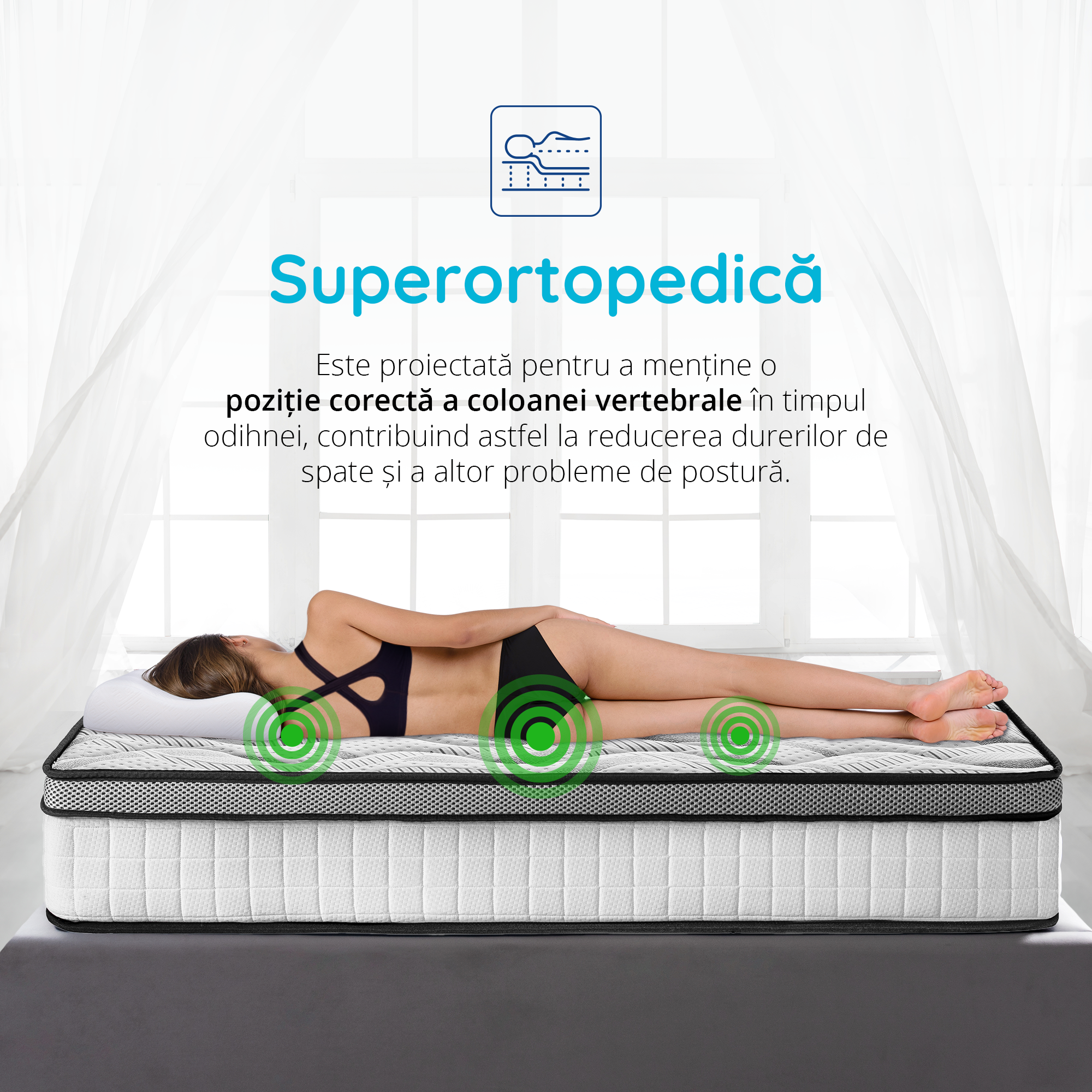 Saltea Ideal Sleep DREAM MEMORY, Arcuri Bonell, spumă poliuretanică fermă, spumă cu memorie, superortopedică, Grosime 26 cm