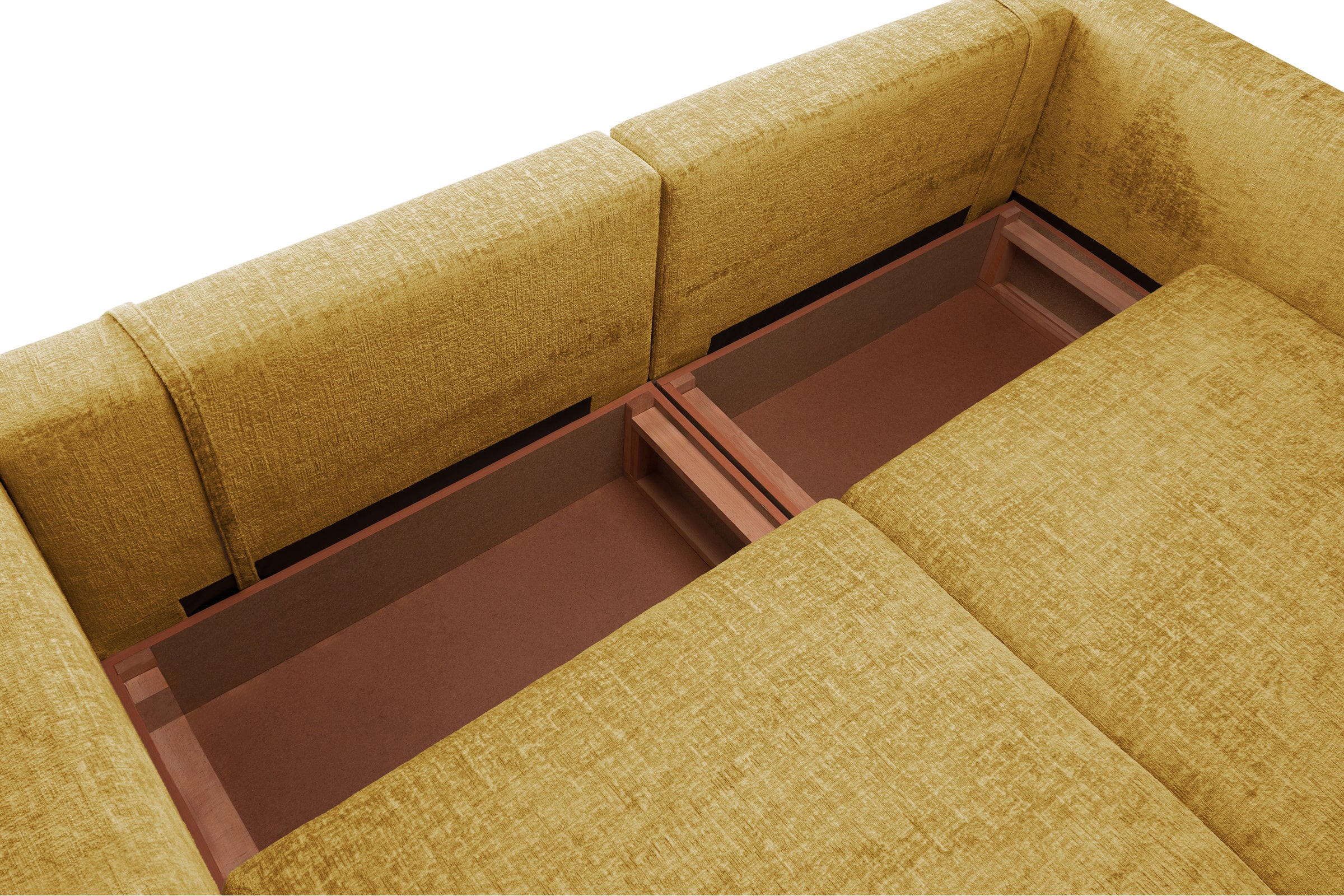 Canapea Extensibilă 4 locuri ZANETTO, cu 3 lăzi depozitare, 340x100x70 cm, #color_Galben-Onyx