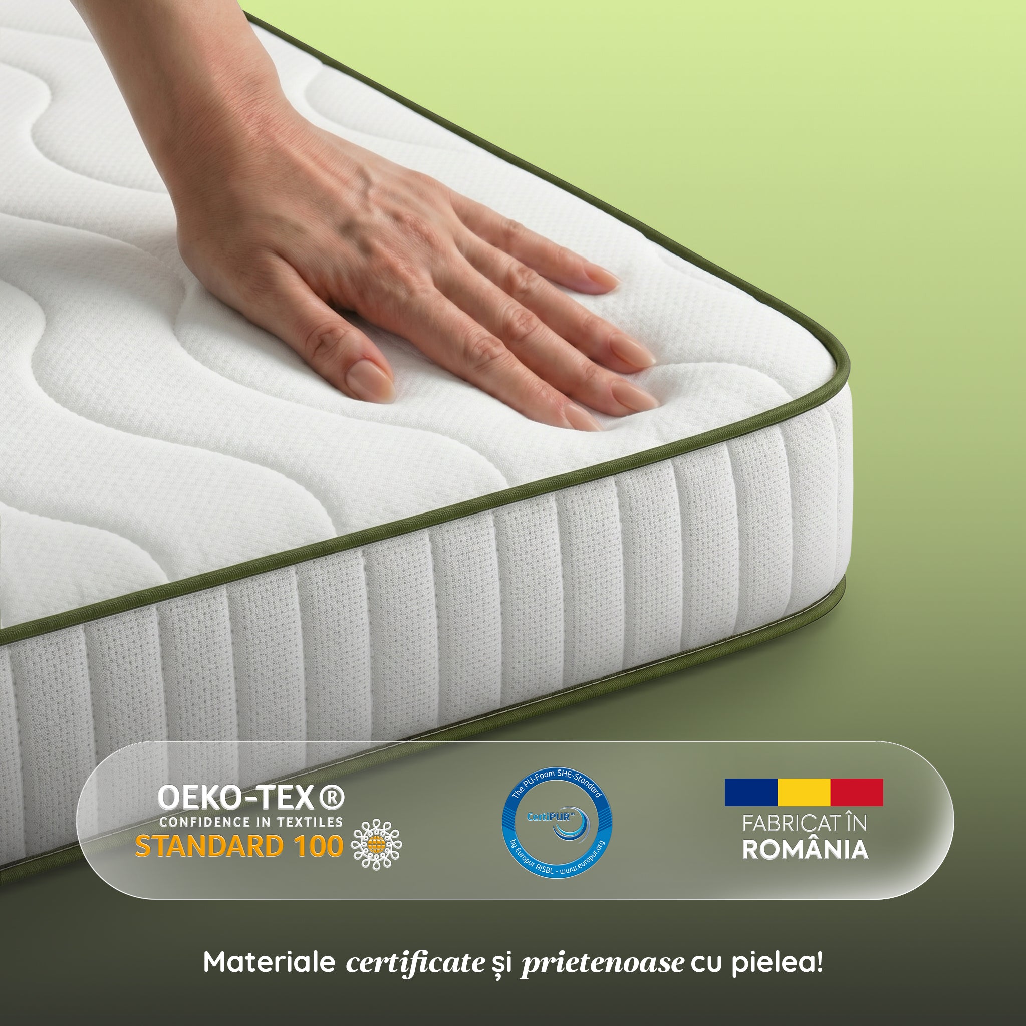 Saltea FLEX SAPPHIRE BIO MEMORY 14+5, spumă poliuretanică elastică, spumă cu memorie, husă cu efect antialergic, superortopedică, Grosime 21 cm - Prestige Home