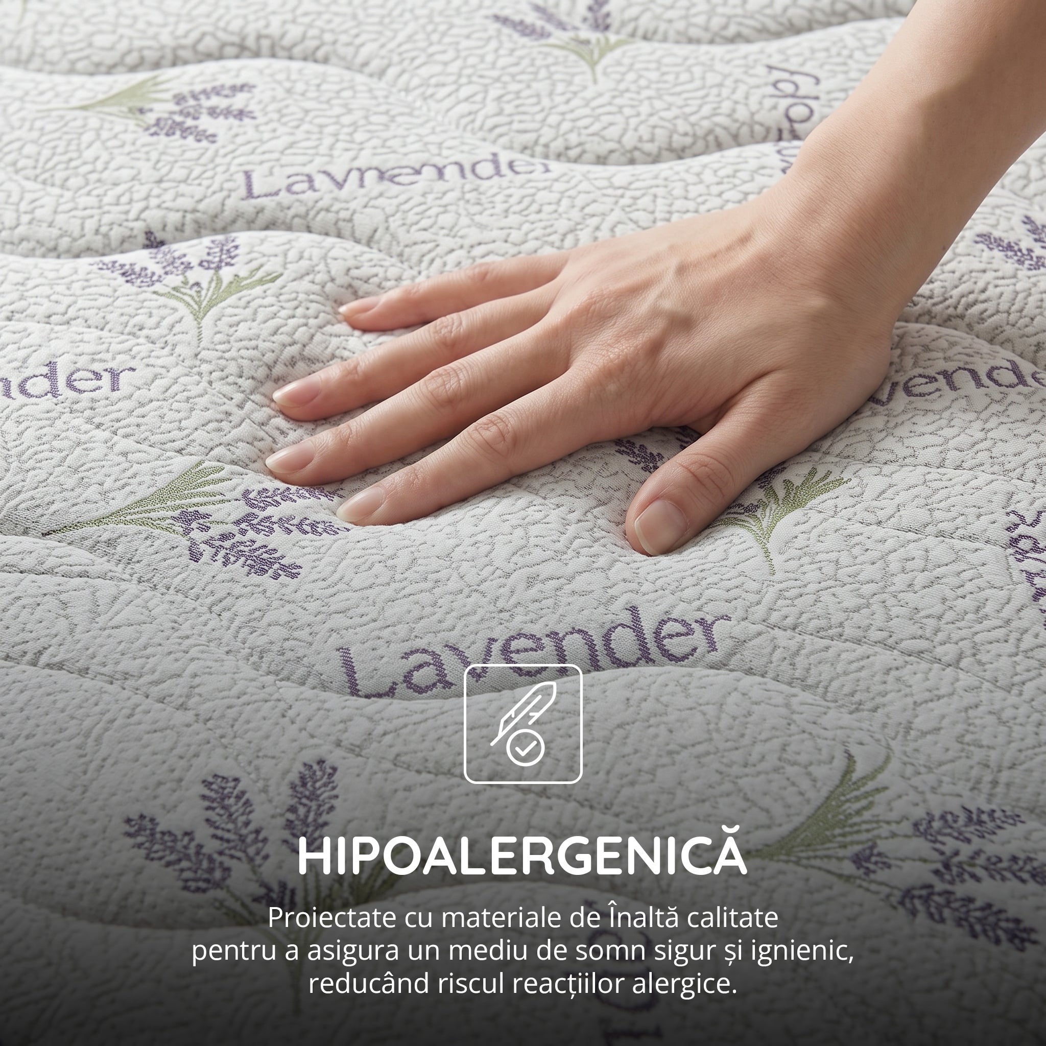 Saltea LAVENDER AIR HYGENE THERAPY,  husă detașabilă, superortopedică, cu spumă poliuretanică și arcuri, Grosime 25 cm - Prestige Home