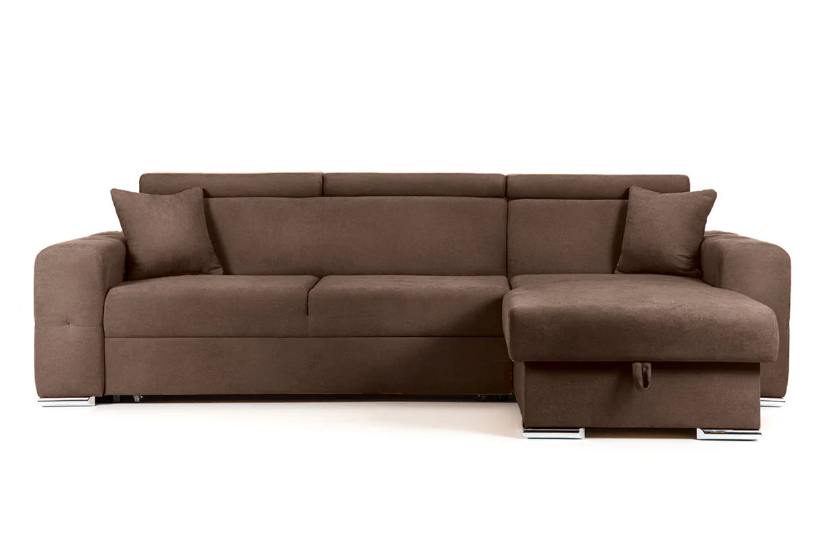 Coltar Extensibil BELLAGIO, sezlong interschimbabil, cu lada de depozitare, cu tetiere, 275x170x85 cm - Prestigehome.ro - Coltare - Prestige - #color_maro-enjoy