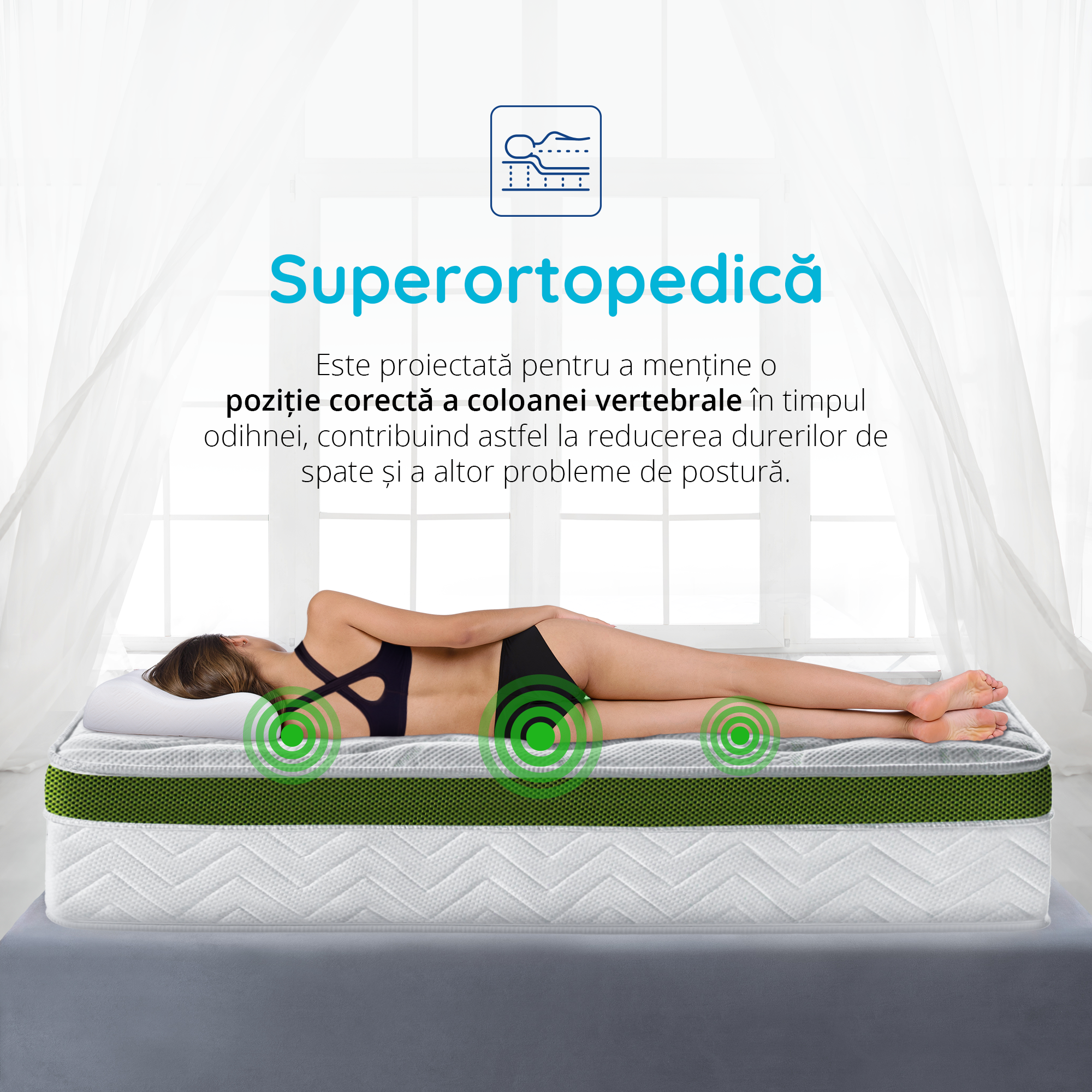 Saltea Ideal Sleep ALOE VERA AIRFLOW MEMORY, Arcuri Bonell, spumă poliuretanică elastică, spumă cu memorie, husă cu aerisire optimă, superortopedică, Grosime 30 cm