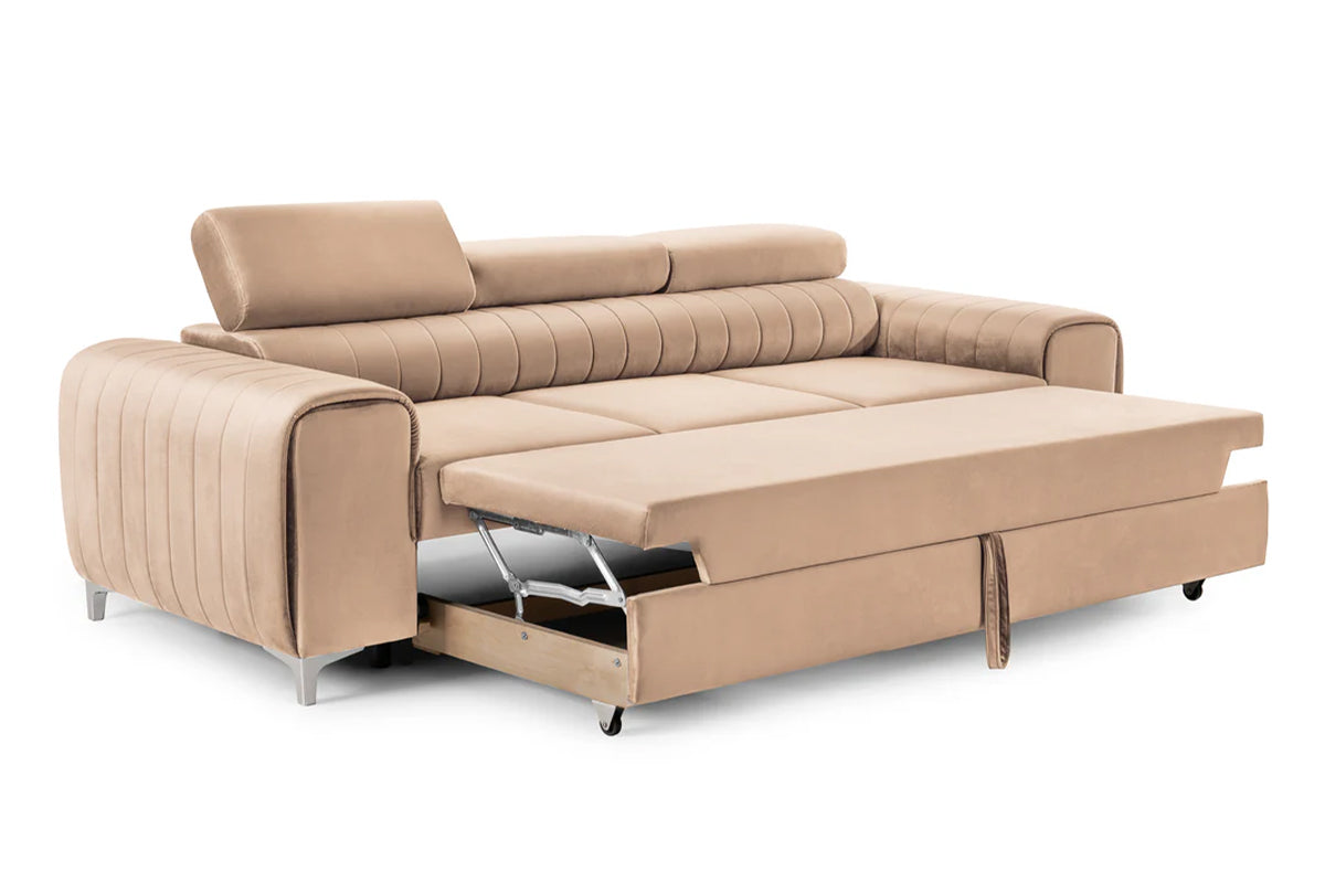Canapea Extensibilă 3 locuri TIME, cu tetiere reglabile, cu suport lombar, 255x97x94 cm #color_Bej-Velluto