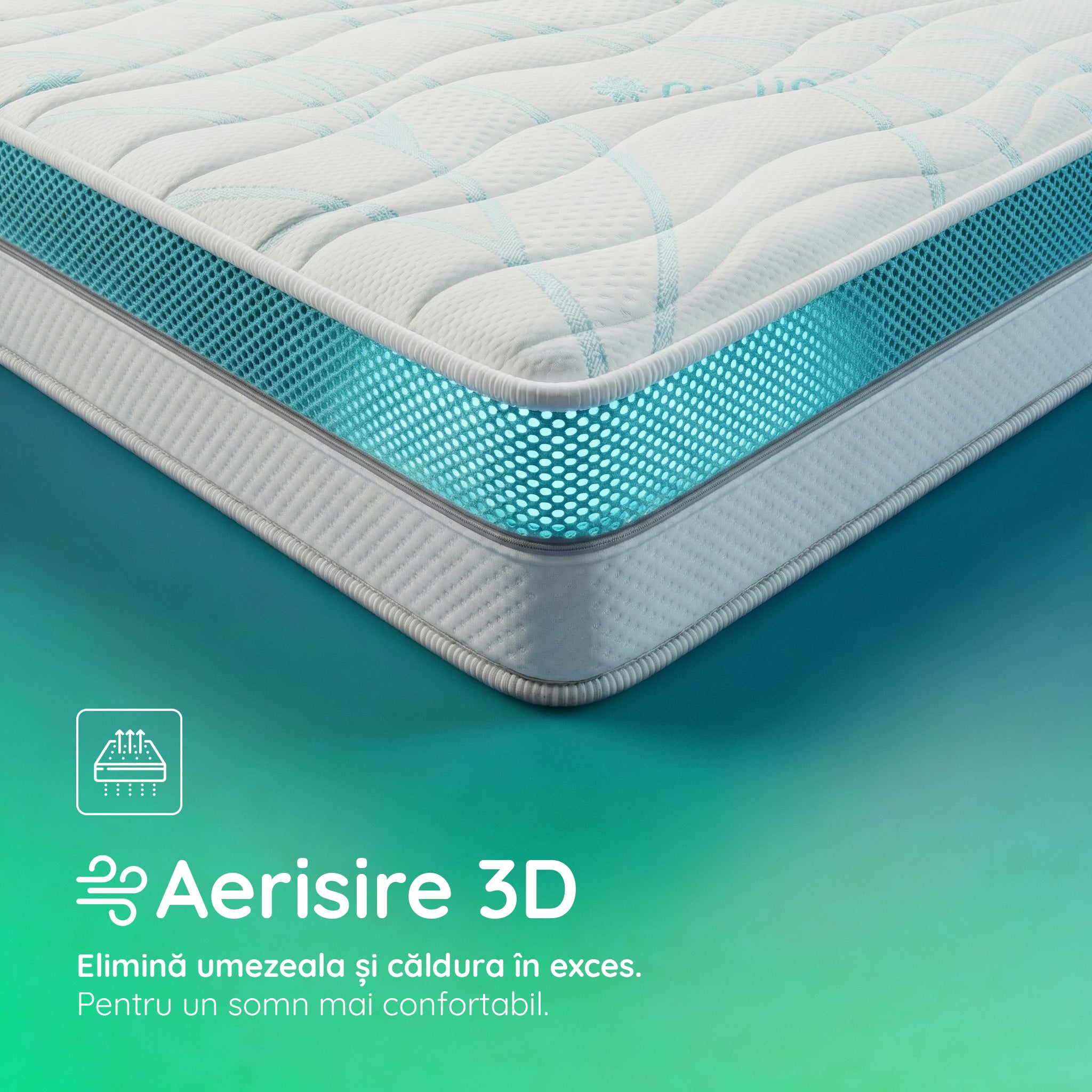 Saltea Ideal Sleep COOLTECH ALOE VERA DUAL, spumă poliuretanică durabilă, spumă High Resilience, husă CoolTech, superortopedică, Grosime 23 cm