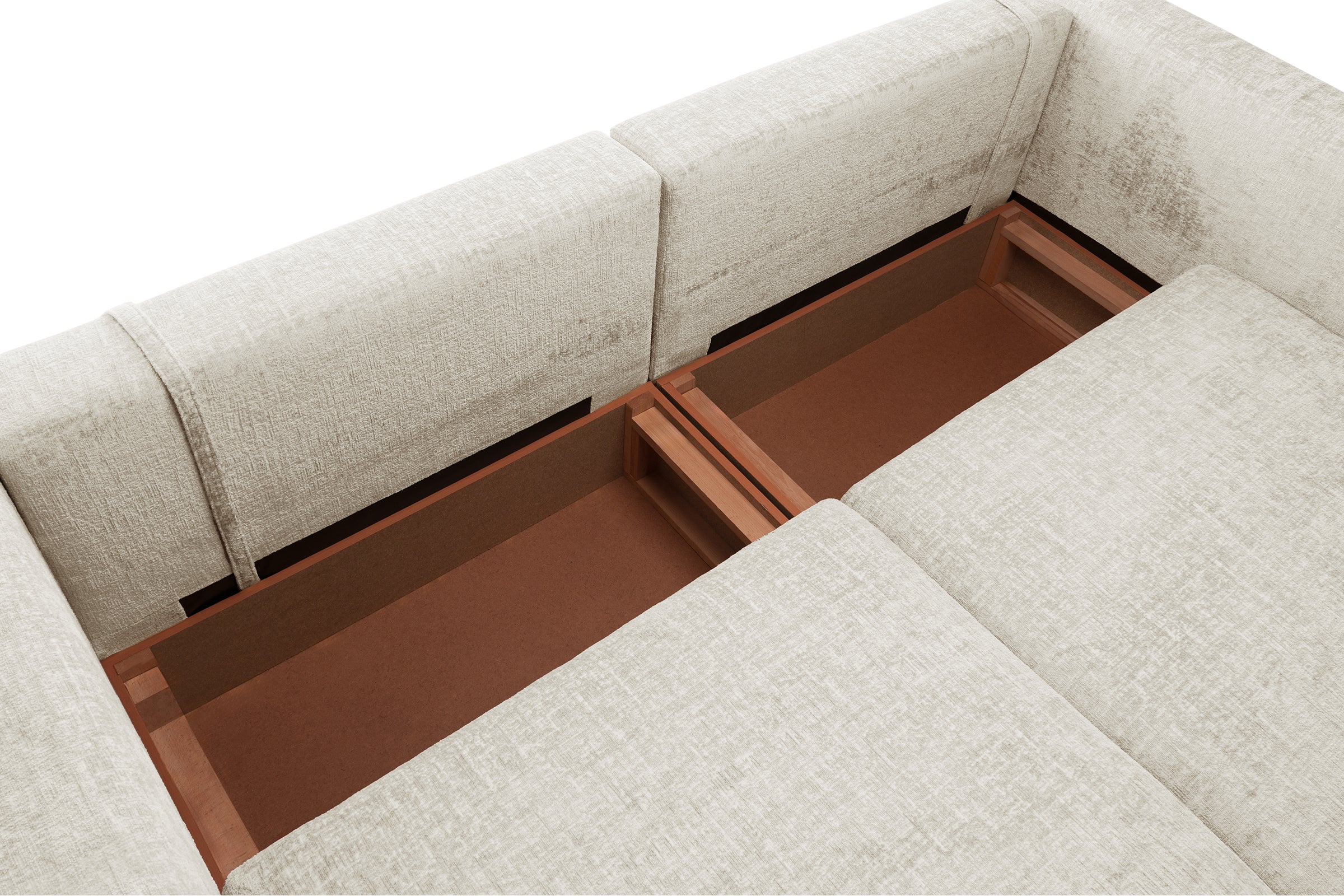 Canapea Extensibilă 4 locuri ZANETTO, cu 3 lăzi depozitare, 340x100x70 cm, #color_Crem-Onyx