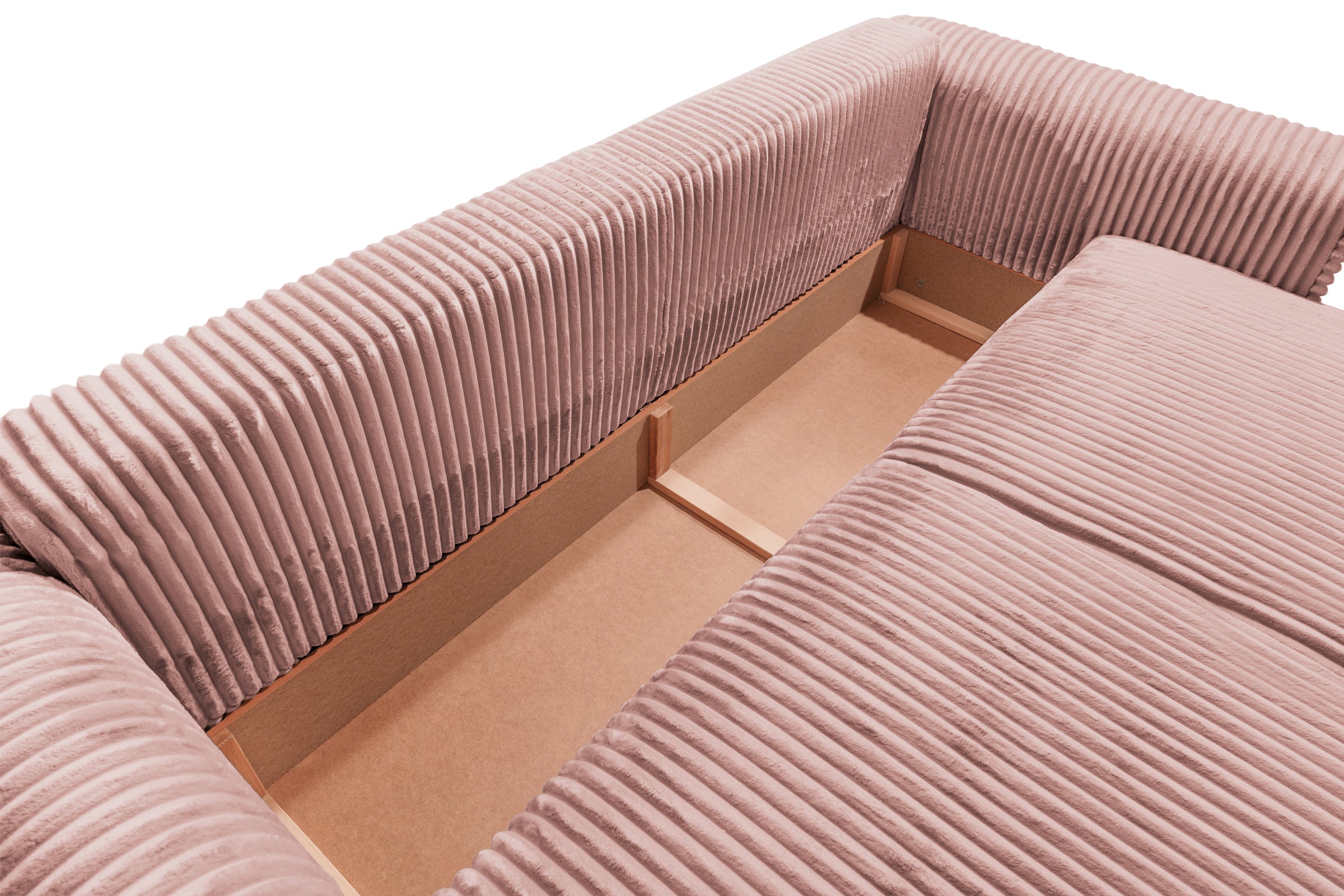 Canapea Extensibilă 3 locuri FELLINI, cu ladă depozitare, 243x108x90 cm, #color_Roz-Tilia