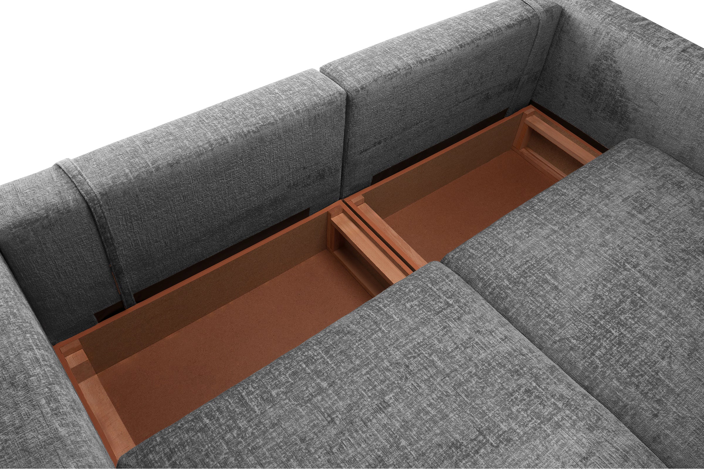 Canapea Extensibilă 4 locuri ZANETTO, cu 3 lăzi depozitare, 340x100x70 cm, #color_Gri-Onyx